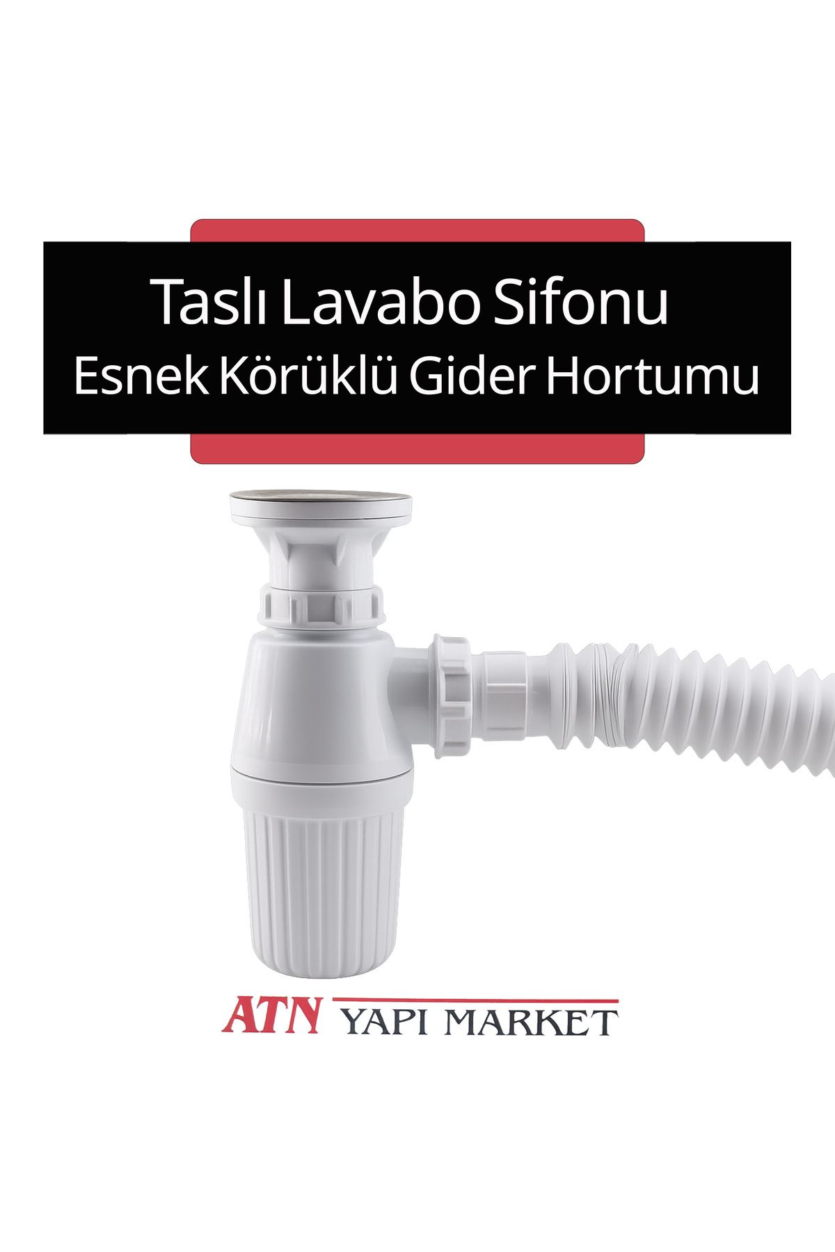 LÜXPAR Taslı Lavabo Sifonu – Esnek Körüklü Gider Hortumu – Koku Önleyici Gider Borusu – Mutfak Banyo Uyumlu
