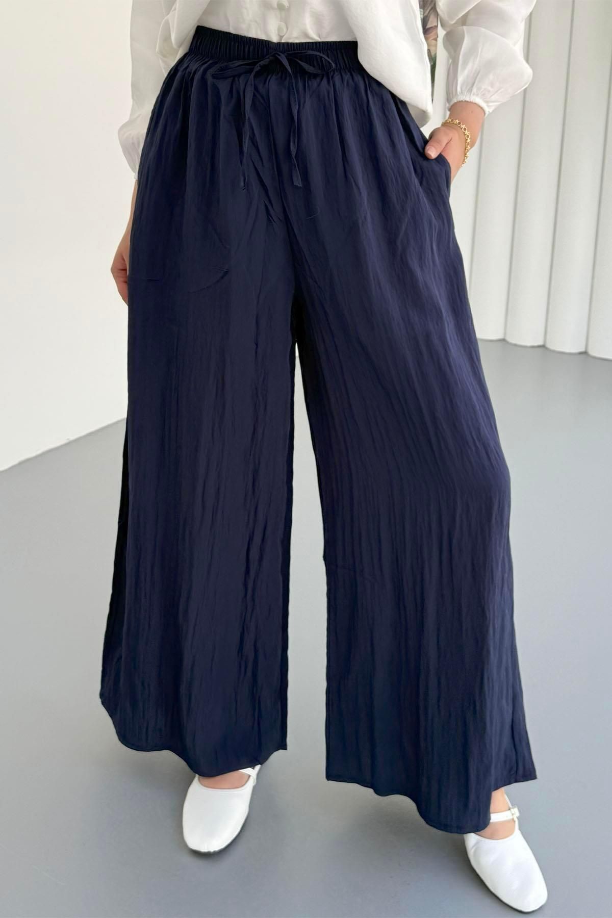 Modaensarbutik Beli Lastikli Modal Pantolon-LACİVERT