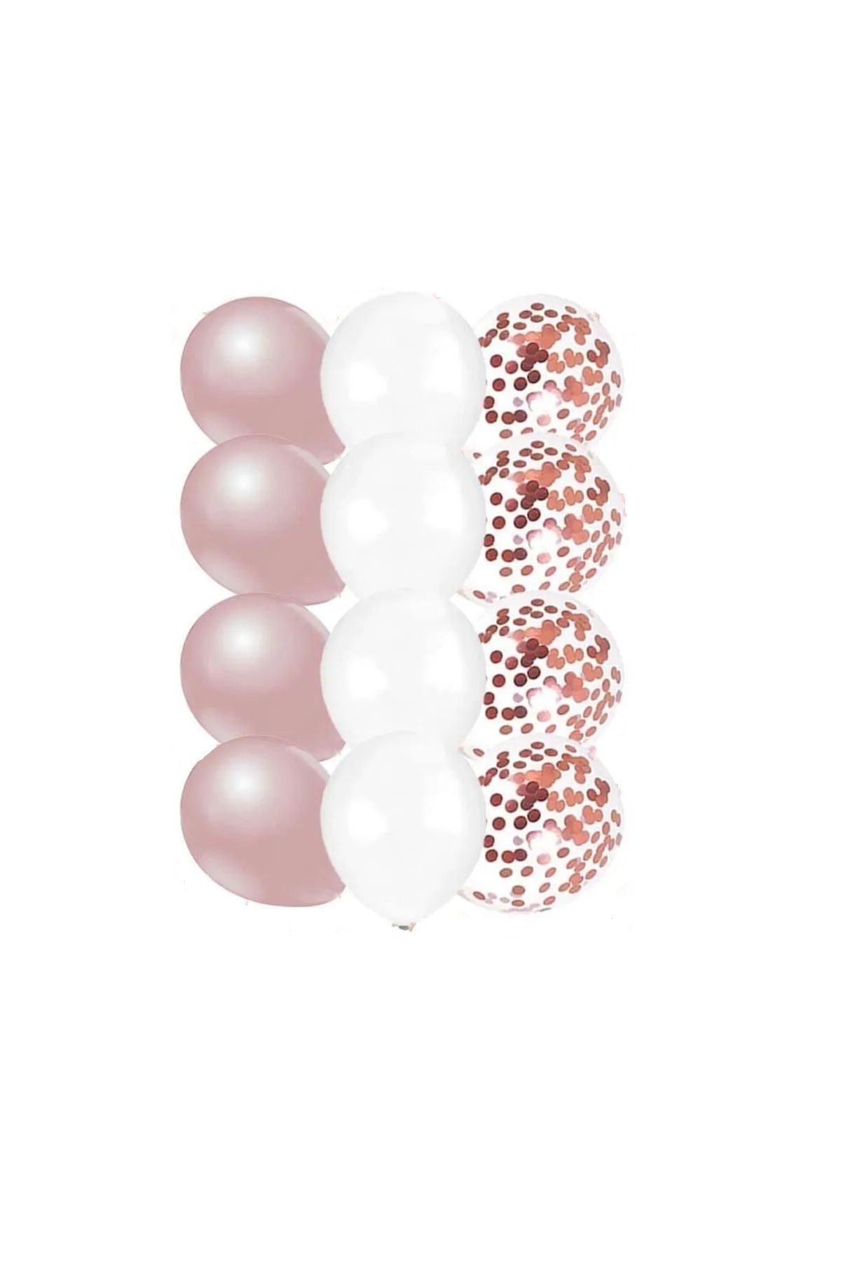 tedaks 10 Adet 12 Inç Beyaz Rose Gold Ve Konfetili Karışık Balon