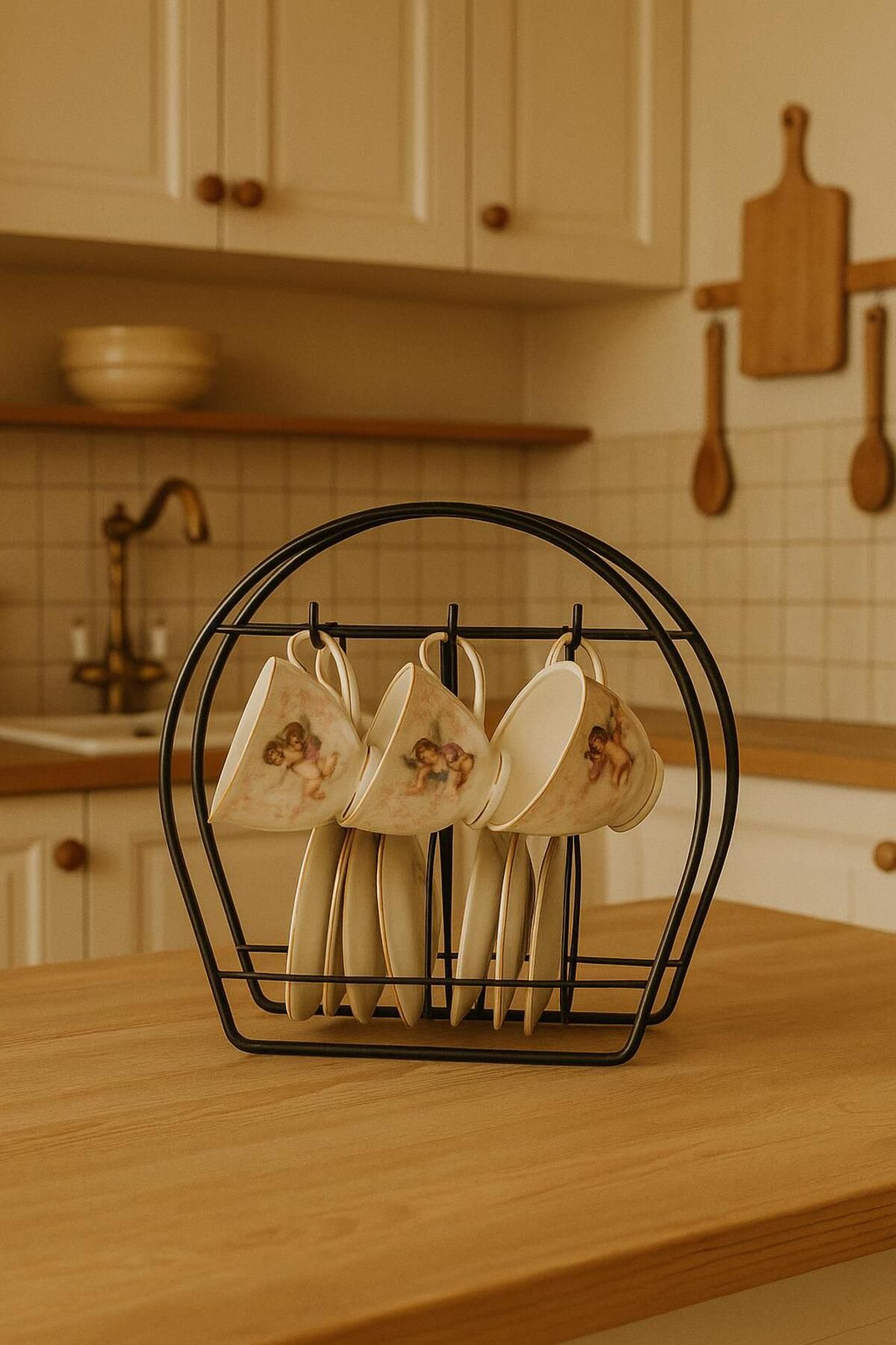 Kitchen Line FİNCAN TAKIMI STANDI , KAHVE FİNCAN ASKISI TABAKLI TEZGAH ÜSTÜ SİYAH RENK