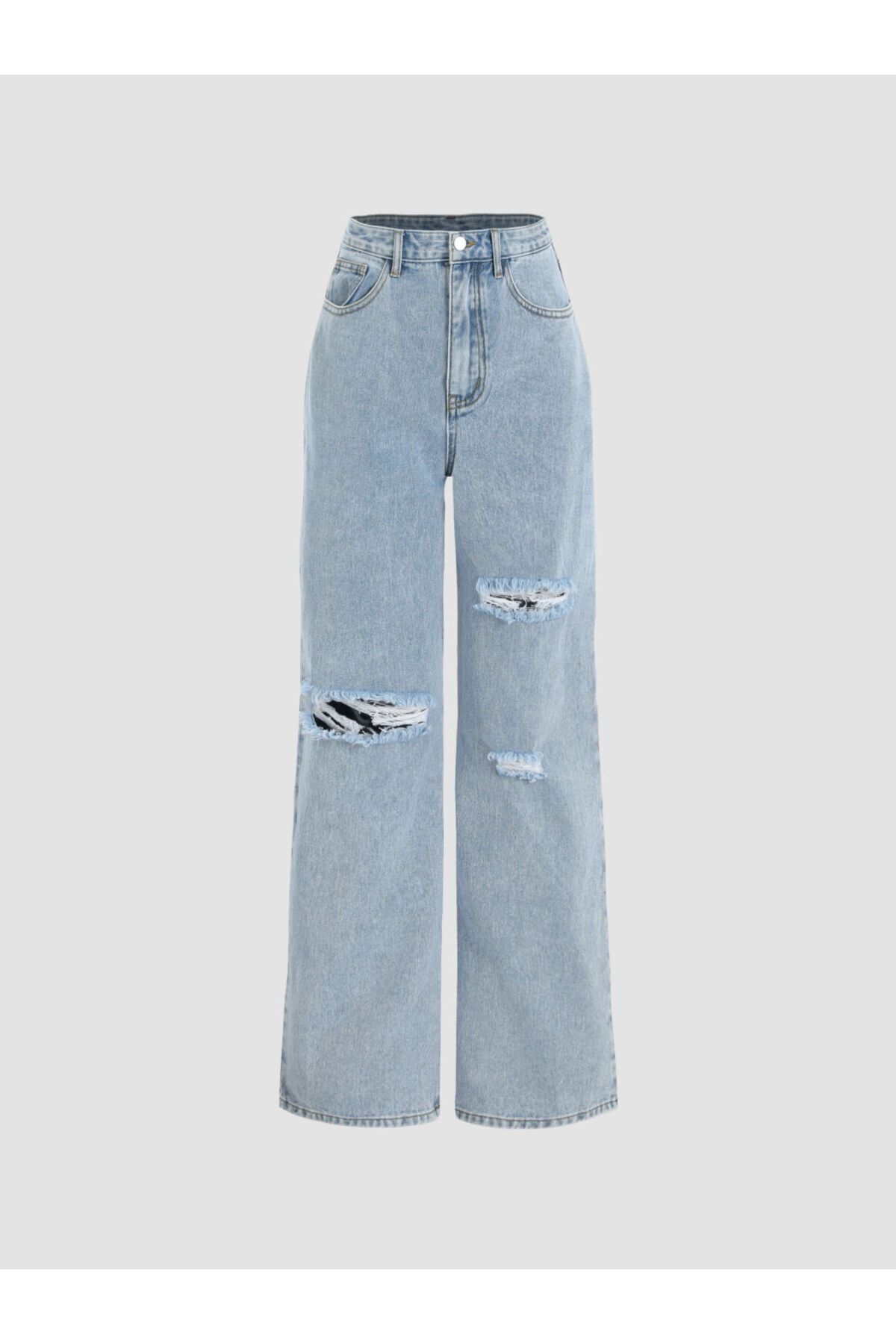 Shop Cider Kadın Yüksek Bel Yırtık Düz Geniş Paça Kot Pantolon cd20230224258620jn