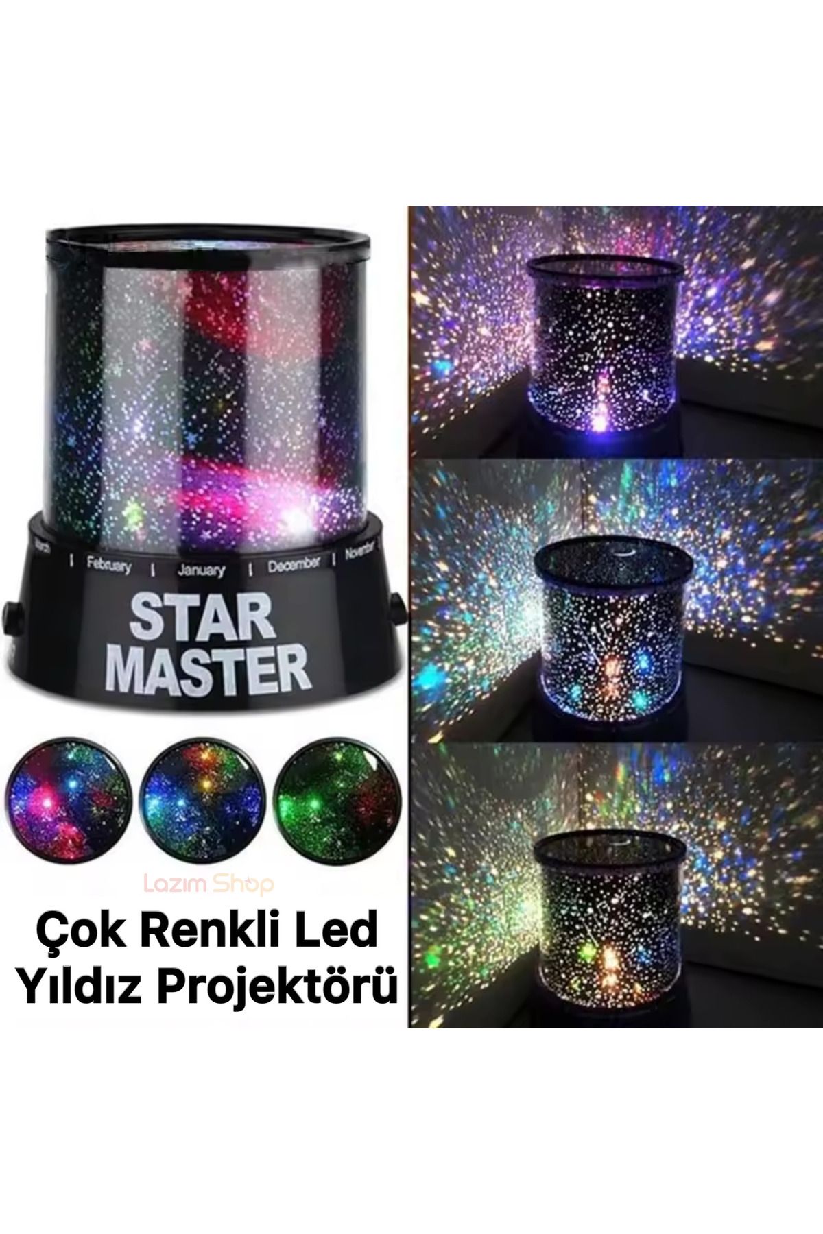 Lazım Shop Renkli Yıldızlı Gökyüzü Projeksiyon Gece Lambası Dekoratif Lamba
