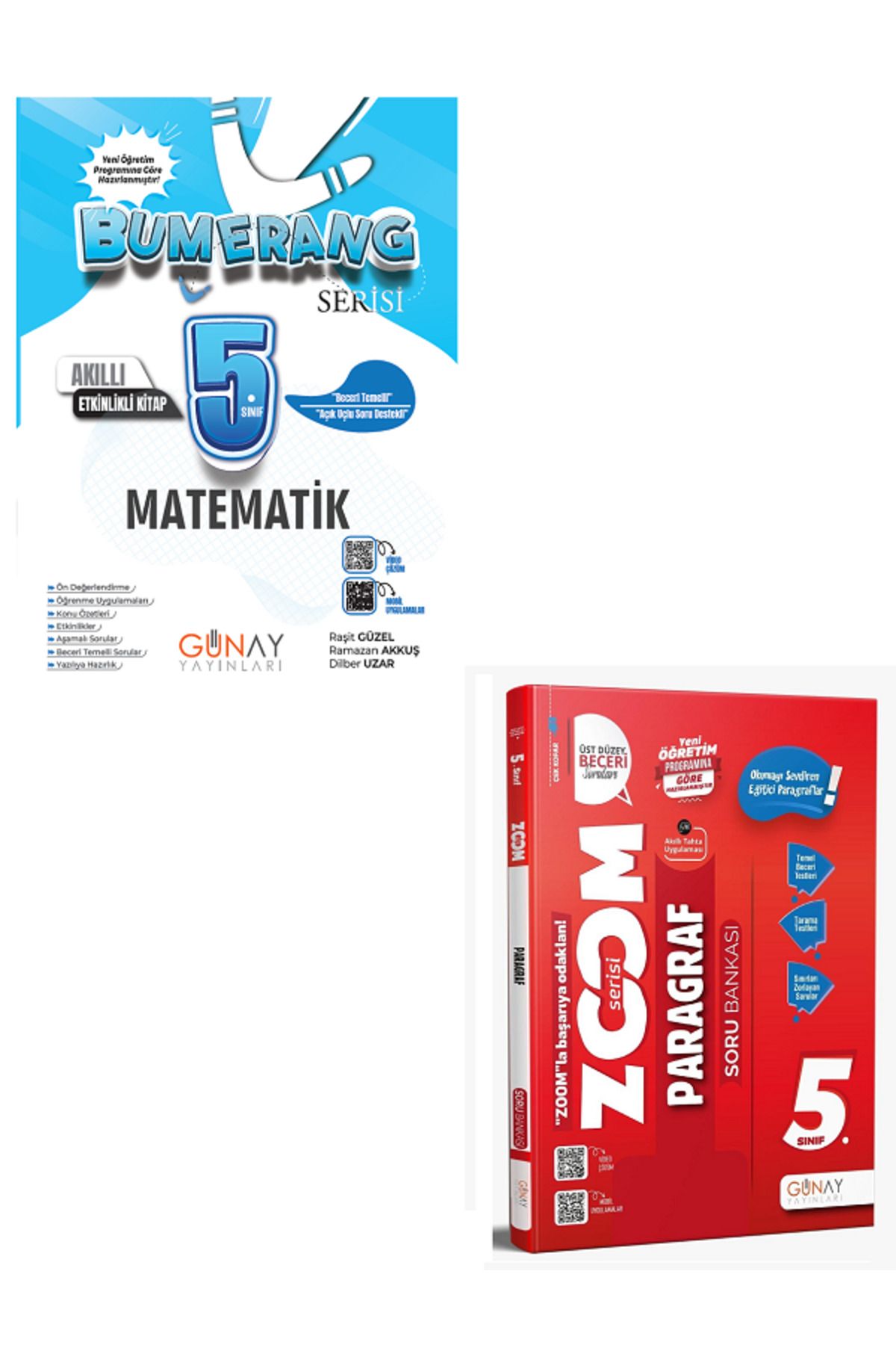 Evrensel İletişim Yayınları 5.Sınıf Günay Bumerang Matematik Akıllı Etkinlikli Kitap + 5.Sınıf Günay Zoom Paragraf Soru Bankası