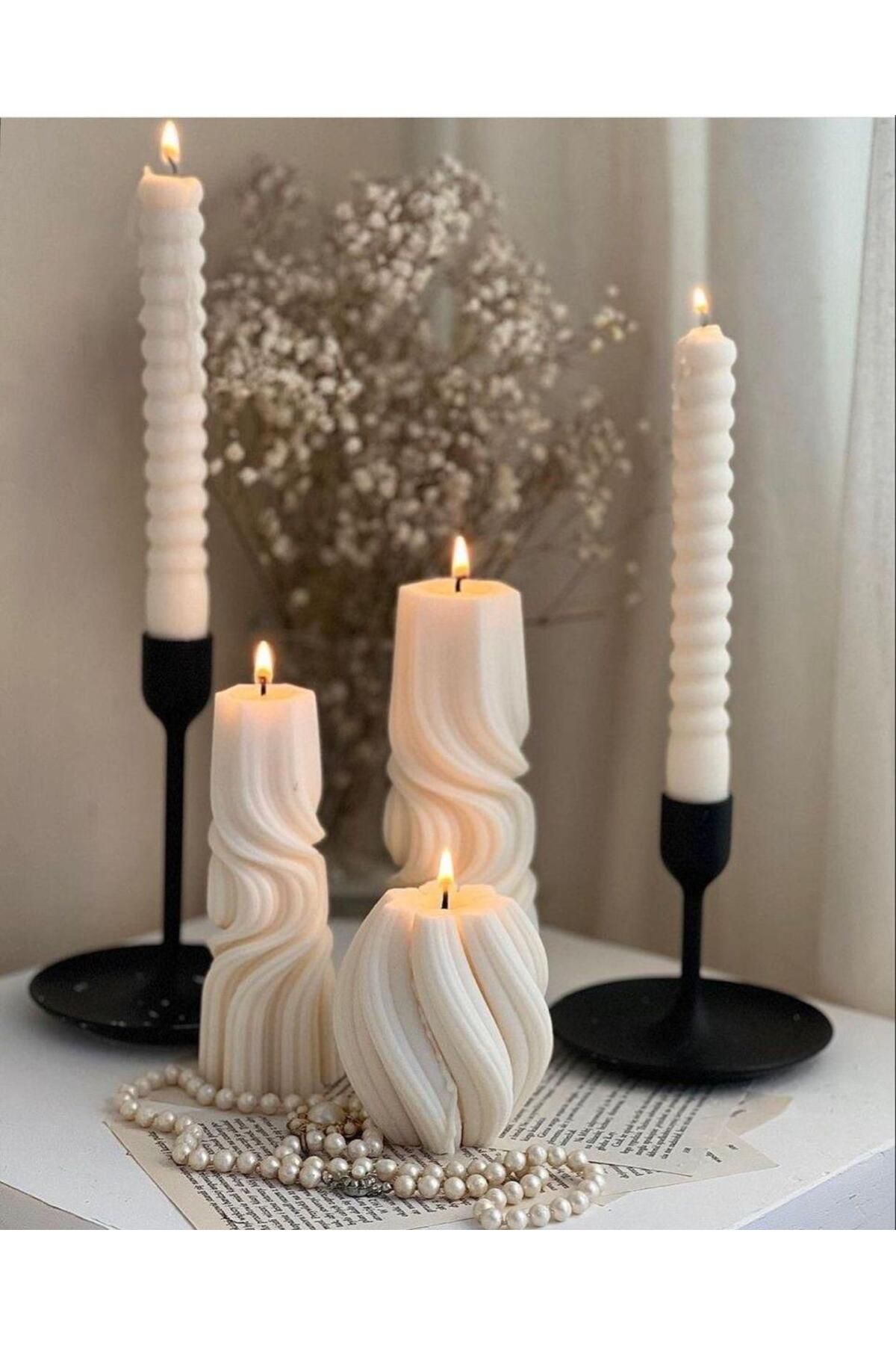 SCA CANDLE Degoratif Mum Dalga Mum +Yuvarlak Dalga+Şamdanlık mum