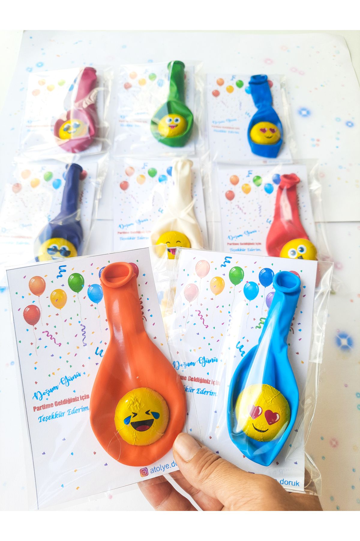 Atolye Doruk 15 ADET Doğum Günü Hediyesi Balon Ve Emoji Çikolata-Doğumgünü Parti Okul, Kreş-Çocuk Hediye