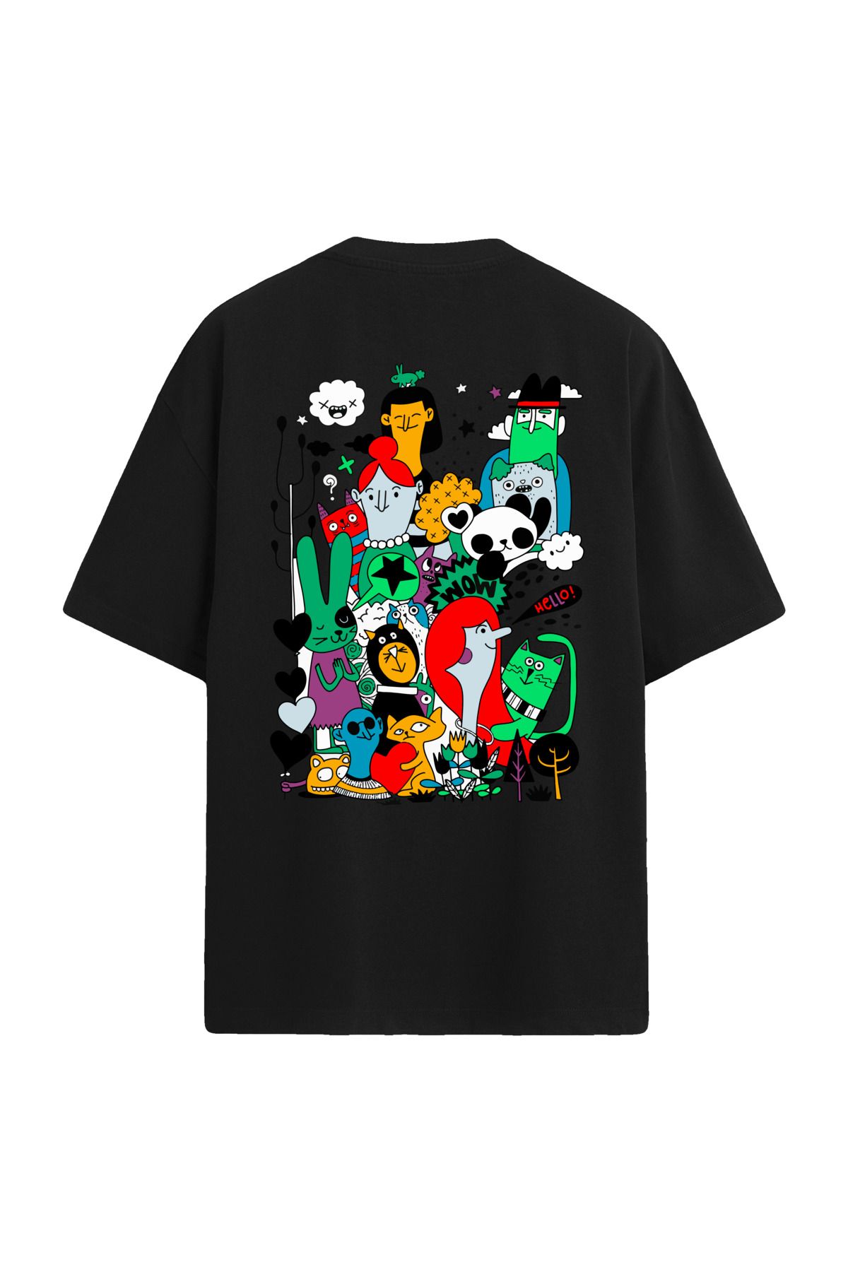 Colermi Renkli Karakterler Sırt Baskılı Oversize T-Shirt