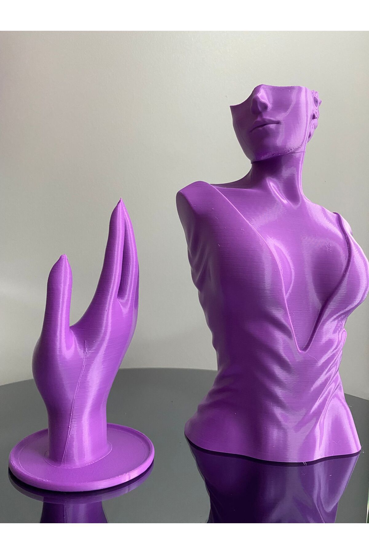Goplast Premium Mor Renk Dekoratif Takı Mankeni ve El 2'li Set Takı Teşhir Standı 30 ve 18 Cm Takı Organizeri Küpe