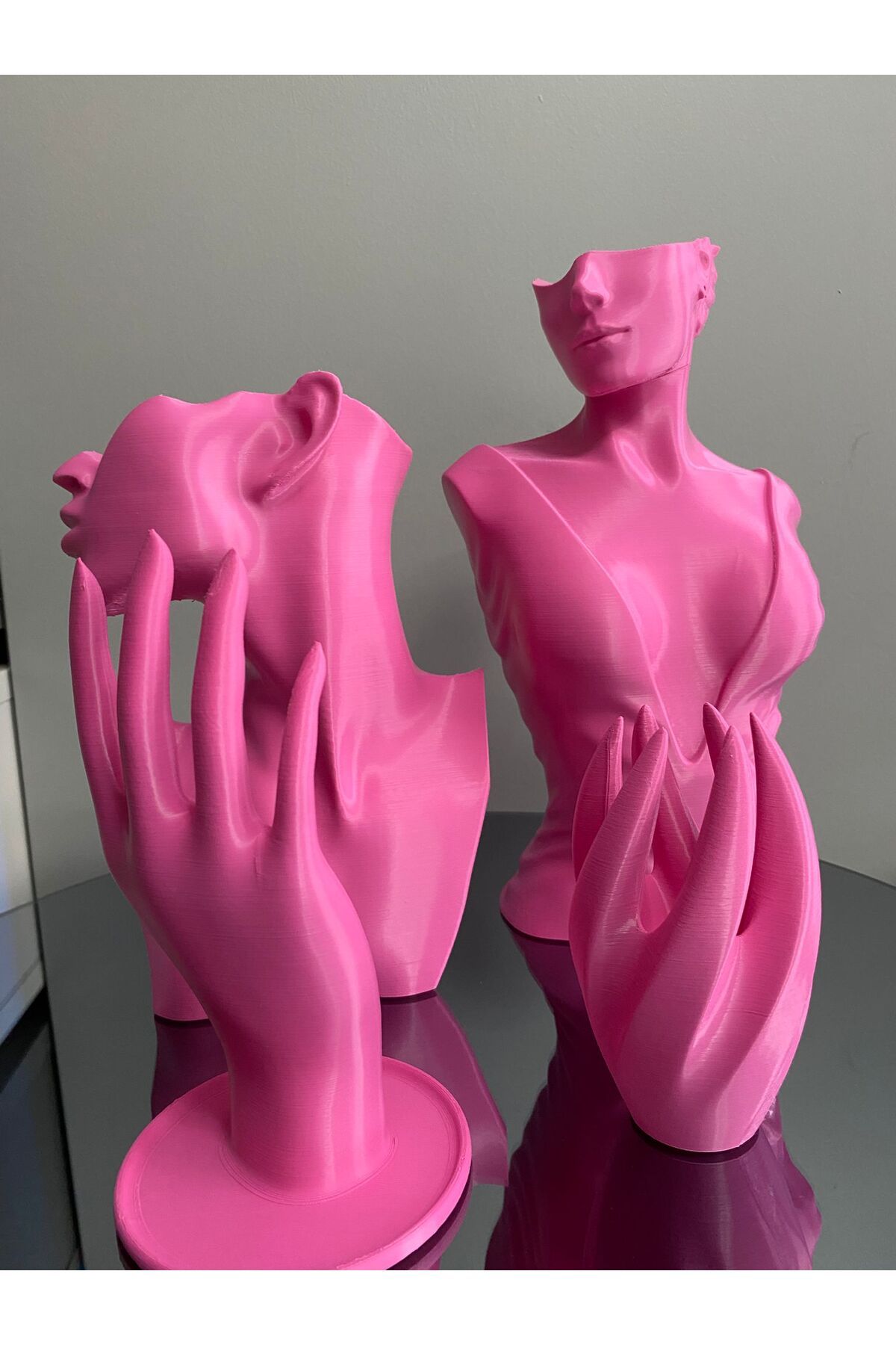 Goplast Premium Pembe 4lü Set Dekoratif Takı Organizer Manken Standı Makyaj Mücevher Kolye Tasarım Sergi Yüzük