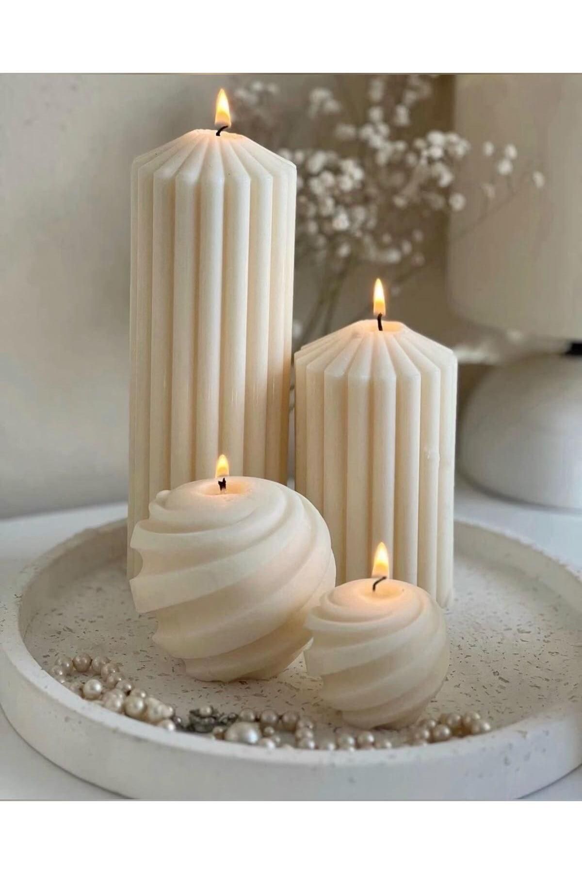 SCA CANDLE Dekoratif Mum Çokgen +Daire Yuvarlak mum Toplam 4 Parça
