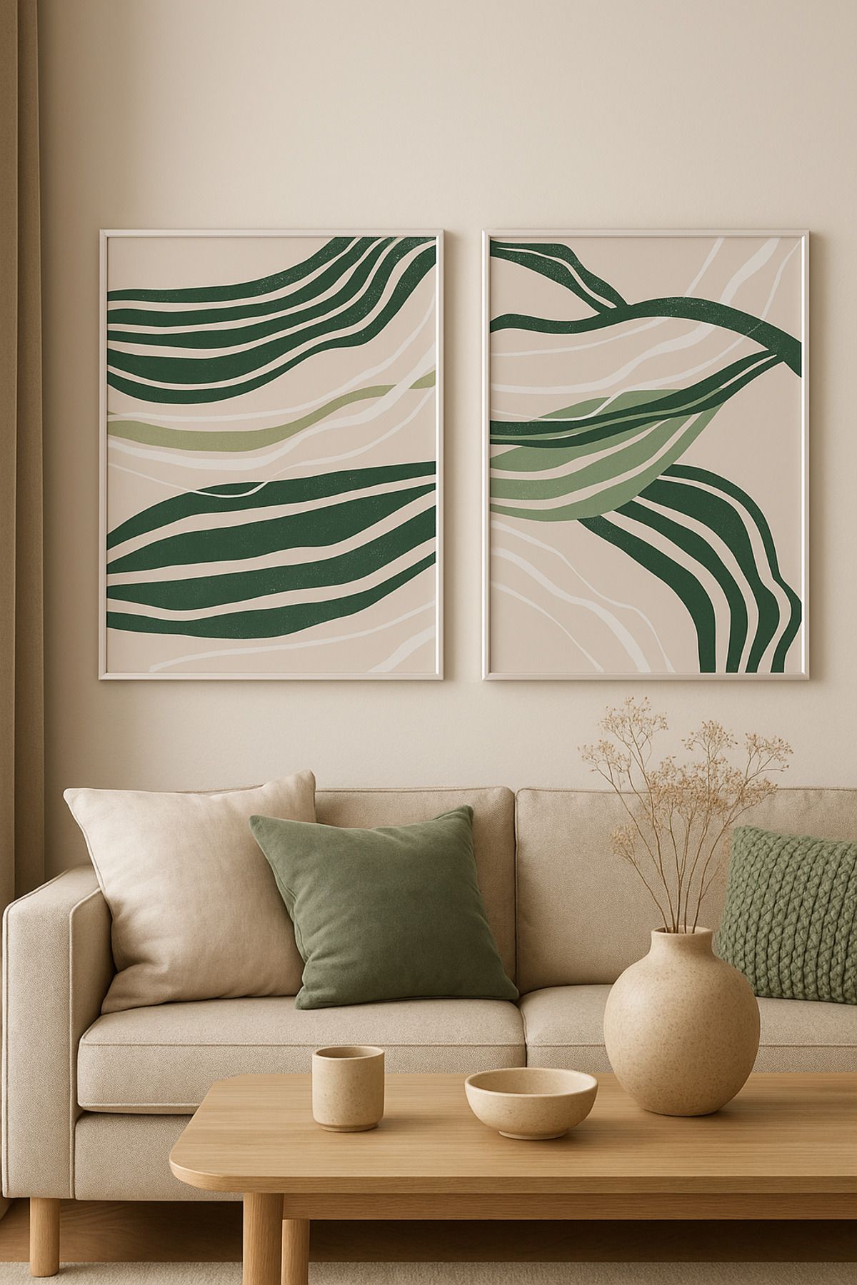 seninürünün Huzurlu Katmanlar Abstract - Gerçek Cama Baskı Beyaz Alüminyum Metal Çerçeveli 2'li Modern Tablo