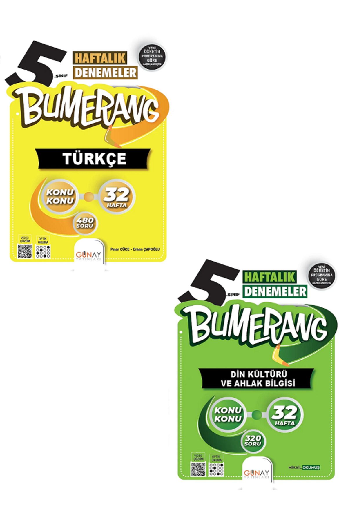 Evrensel İletişim Yayınları 5.Sınıf Günay Bumerang Türkçe + Din Kültürü 32 Haftalık Denemeler / Konu Konu / 2 KİTAP