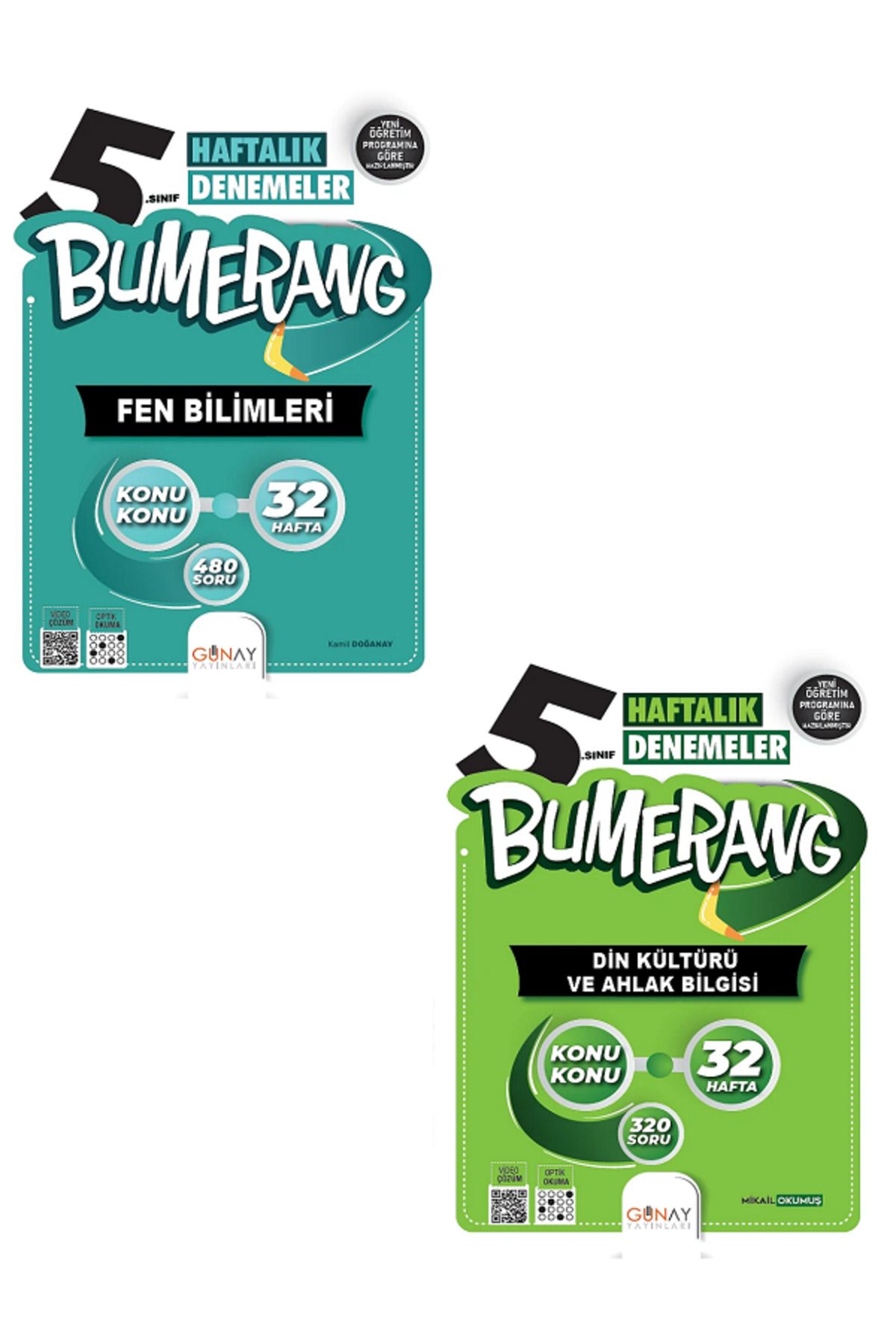 Evrensel İletişim Yayınları 5.Sınıf Günay Bumerang Fen Bilimleri + Din Kültürü 32 Haftalık Denemeler / Konu Konu / 2 KİTAP