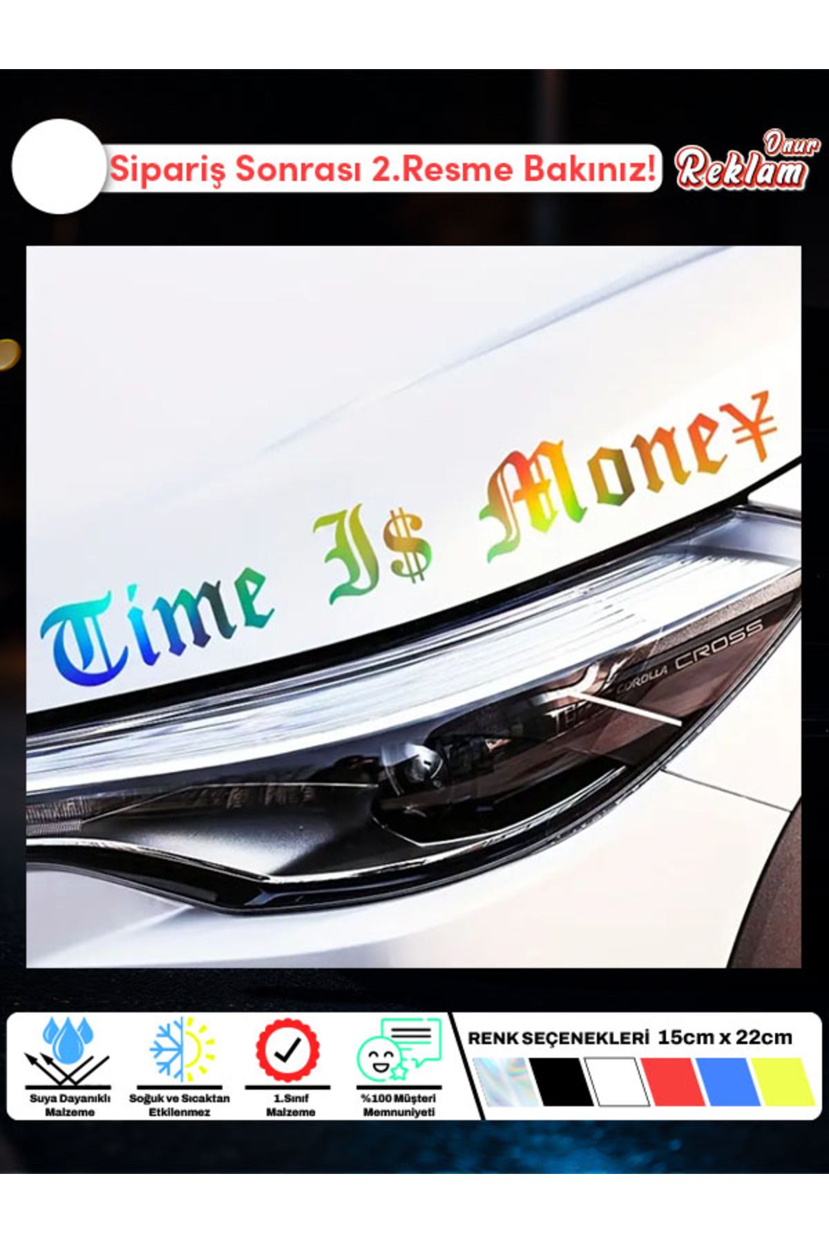 Onur Reklam Time Is Money Yazılı Araba Stickerı – Retro Yazı Tipli Vinil Etiket (15×22 cm)