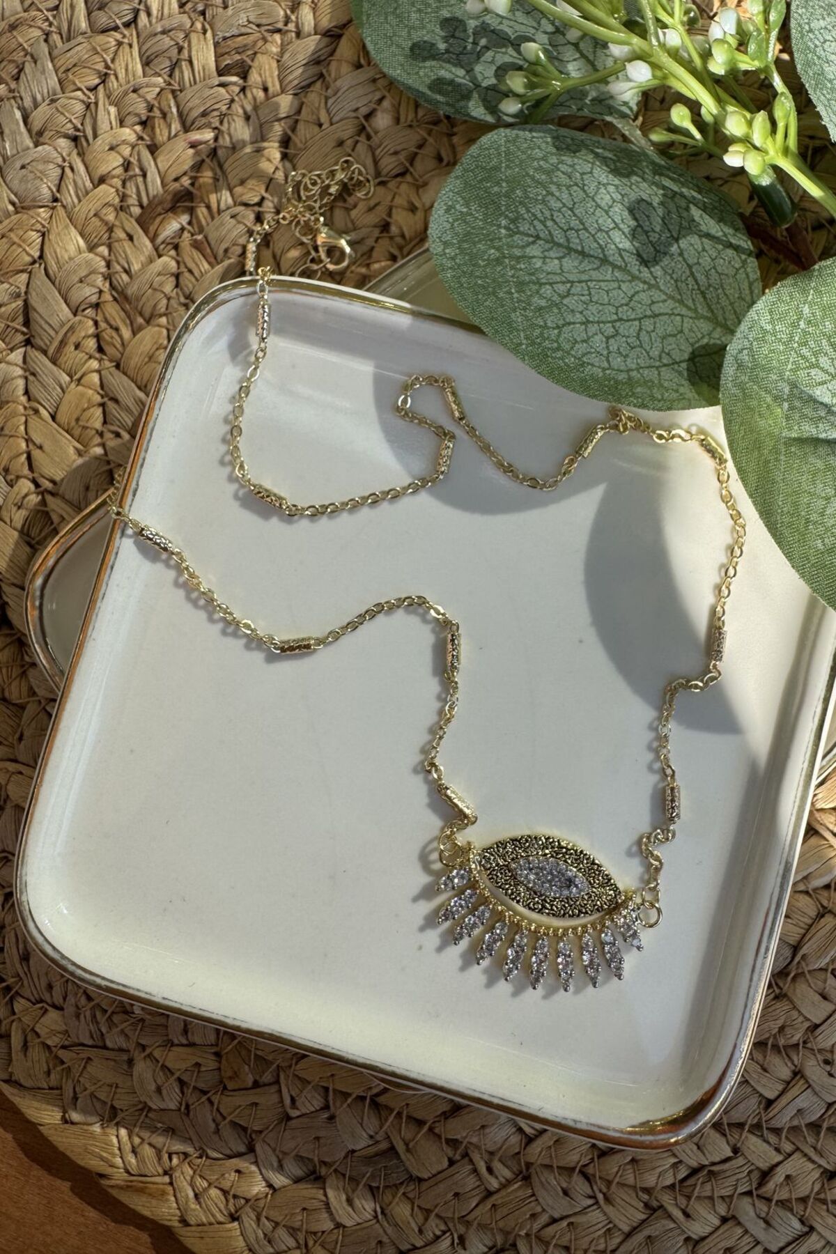 My Joyas Design 14K Altın Kaplama Kirpikli Göz Kolye 58cm
