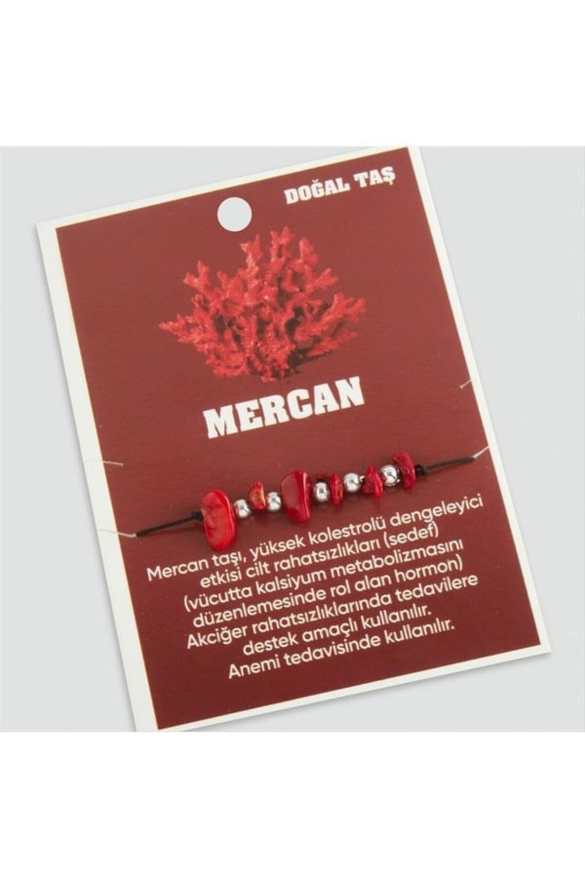 Fikart Mercan Doğaltaşlı İp Bileklik Kırmızı