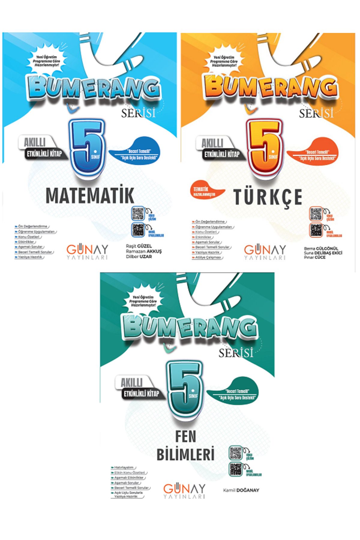 Evrensel İletişim Yayınları 5.Sınıf Günay Bumerang Matematik + Türkçe + Fen Bilimleri Akıllı Defter Kitap / 3 KİTAP SET