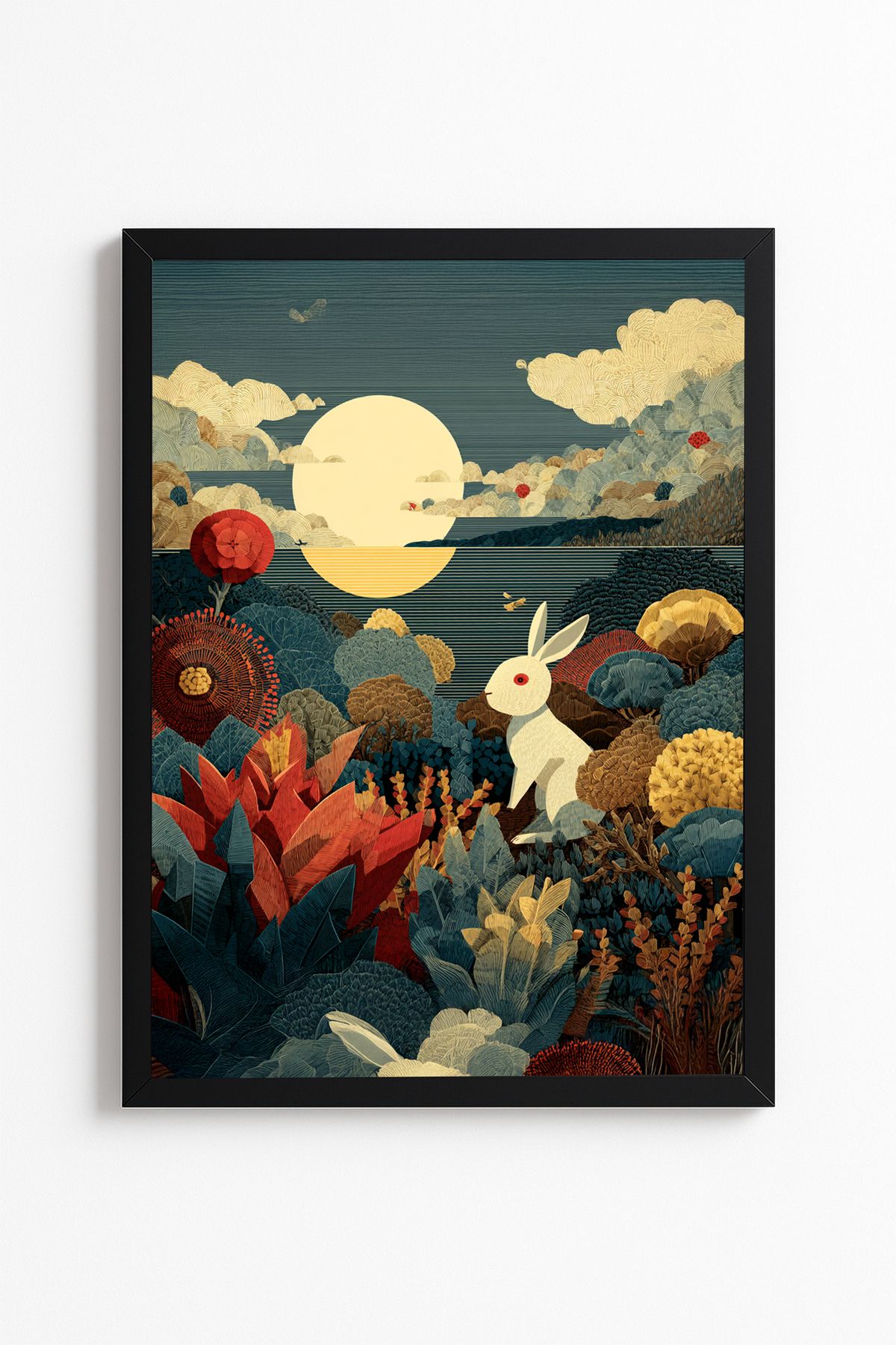 Patte Modern Sanat Tavşan Temalı Poster - Sürreal Doğa Manzaralı - Çerçevesiz Duvar Sanatı Kaliteli Poster