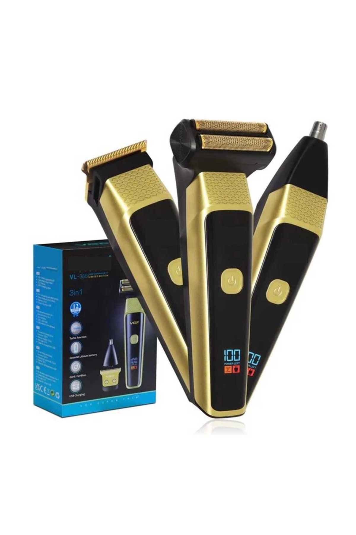 shopwave Profesyonel Saç Kesme Makinesi Tek Gövde 3 Başlık V-366
