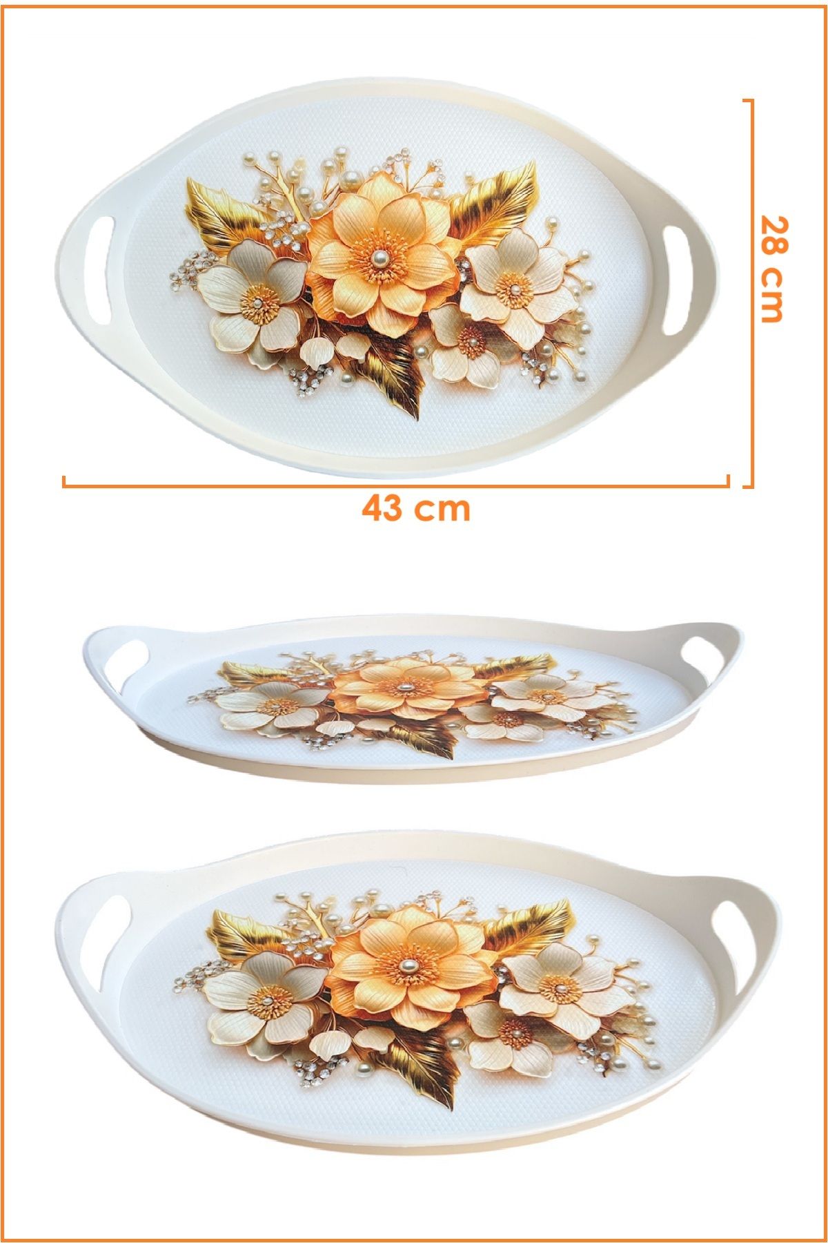 EZMK EV GEREÇLERİ Oval Çay & Kahve Sunum Tepsisi, 43x28 cm, 1 Adet