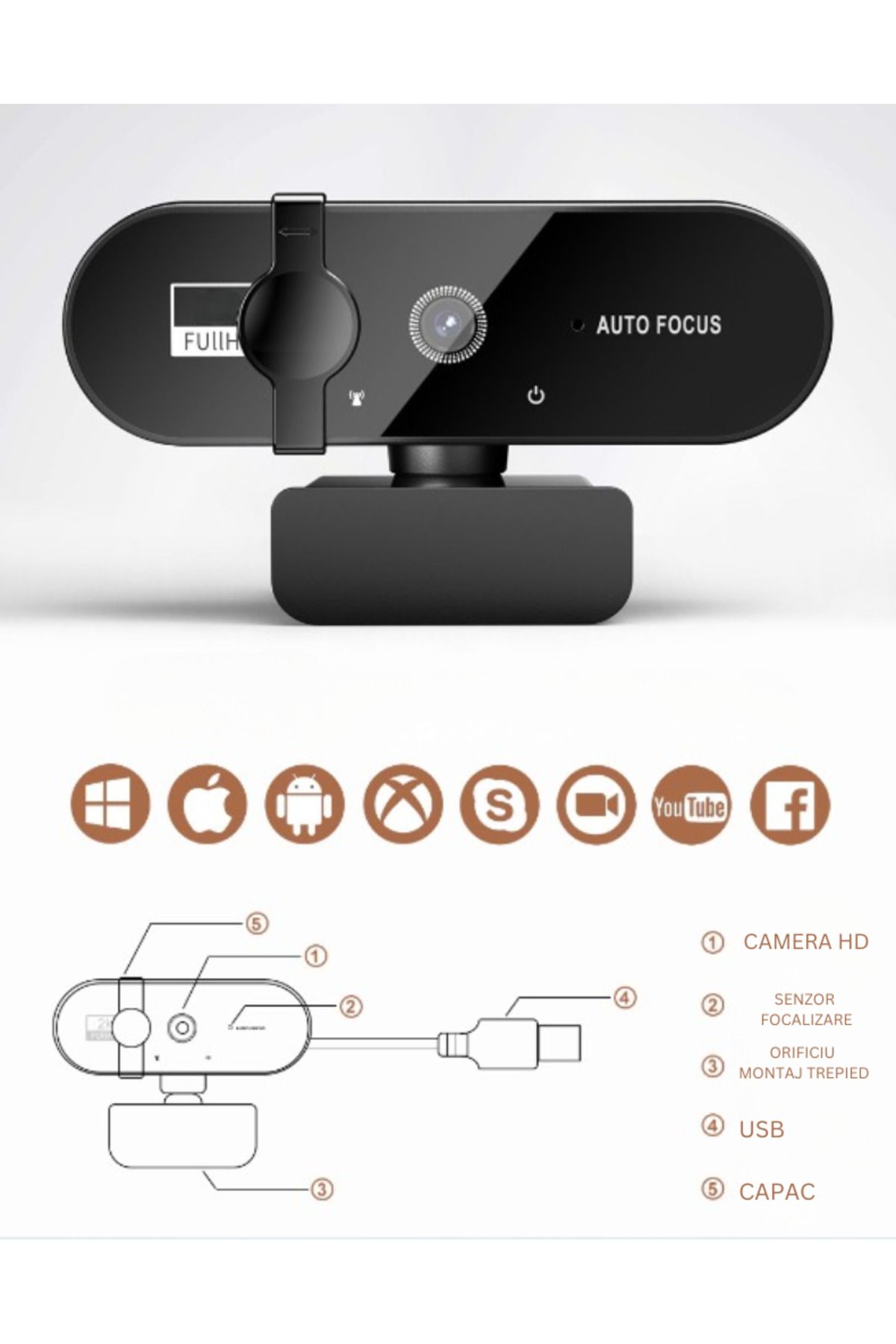 TEQRO-Camera Web TEQRO™ 4K, Autofocus, Antishake, Microfon Dual, 360°, USB, Gaming, Streaming, Conferințe 6