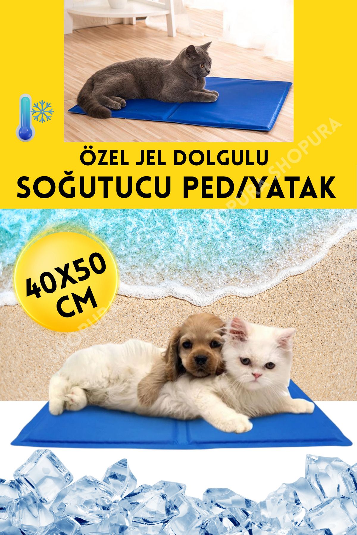 Shopura Kedi Köpek İçin Serinletici Jel Ped | Otomatik Soğuyan Yazlık Minder| Kedi Köpek Soğutucu Mat Yatak