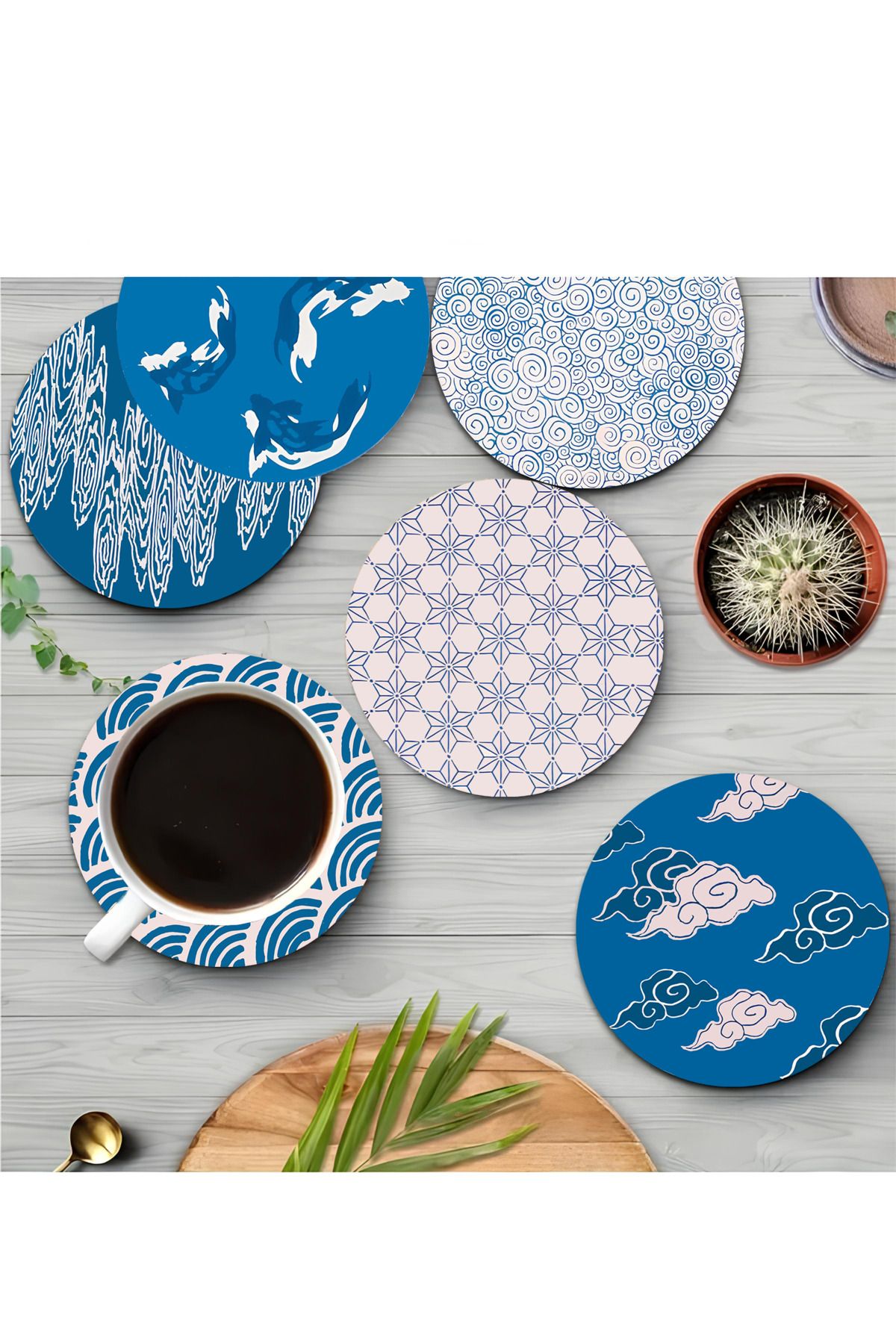 kutuTR 🟤 Modern Sanat Desenli MDF Çay-Kahve Tabağı Altlığı (6'lı Set) BRD-017