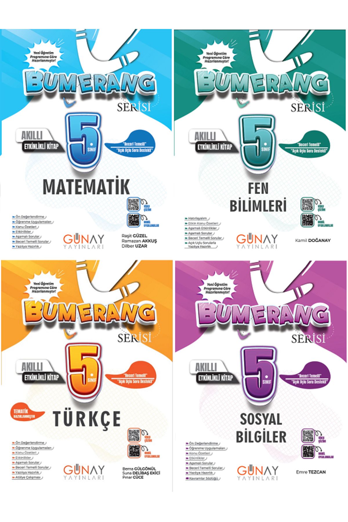 Evrensel İletişim Yayınları 5.Sınıf Günay Bumerang Matematik + Türkçe + Fen Bilimleri + Sosyal Akıllı Defter Kitap / 4 KİTAP