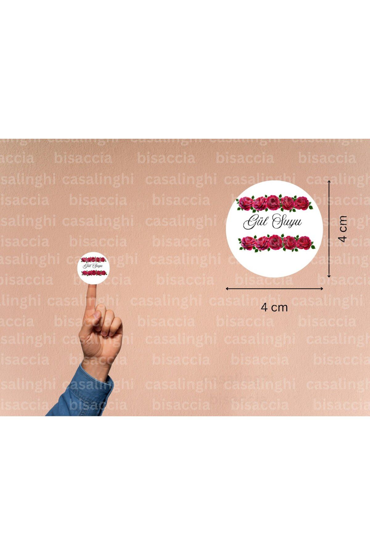 CASALINGHI Gül Suyu Etiketi Hediye Sticker Kırmızı Gül Baskılı Yuvarlak Mat Çıkartma 4 Cm (45 Adet)
