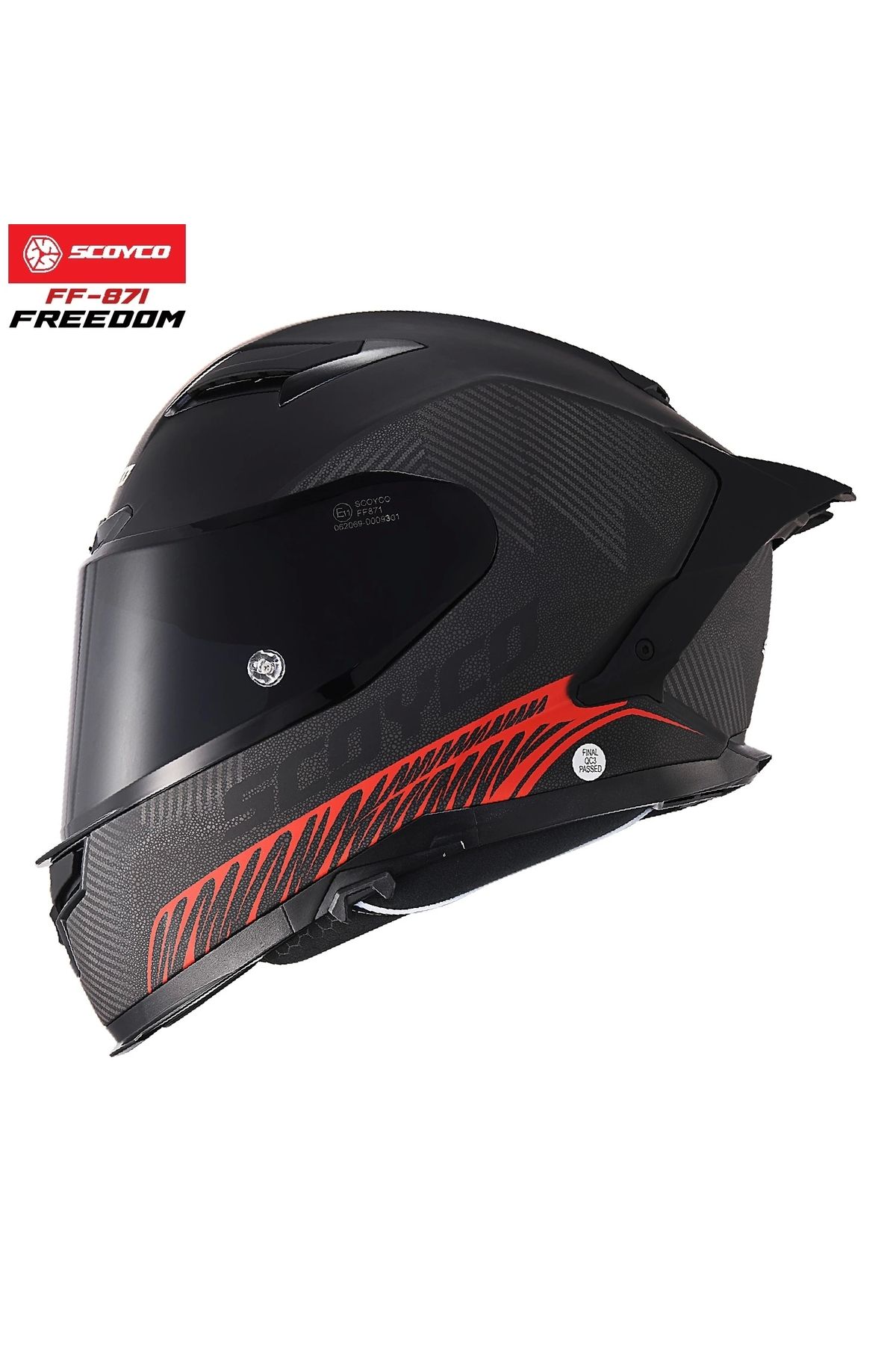 Scoyco Ff-871 Freedom Mat Siyah-kırmızı Güneş Vizörlü Kapalı Kask (SİYAH CAMLI)