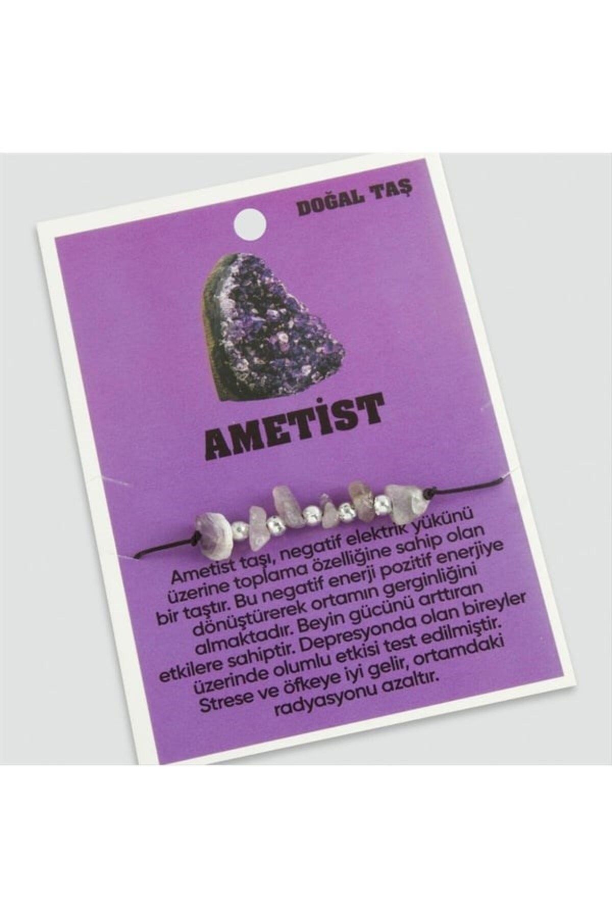 Fikart Ametist Doğaltaşlı İp Bileklik Mor