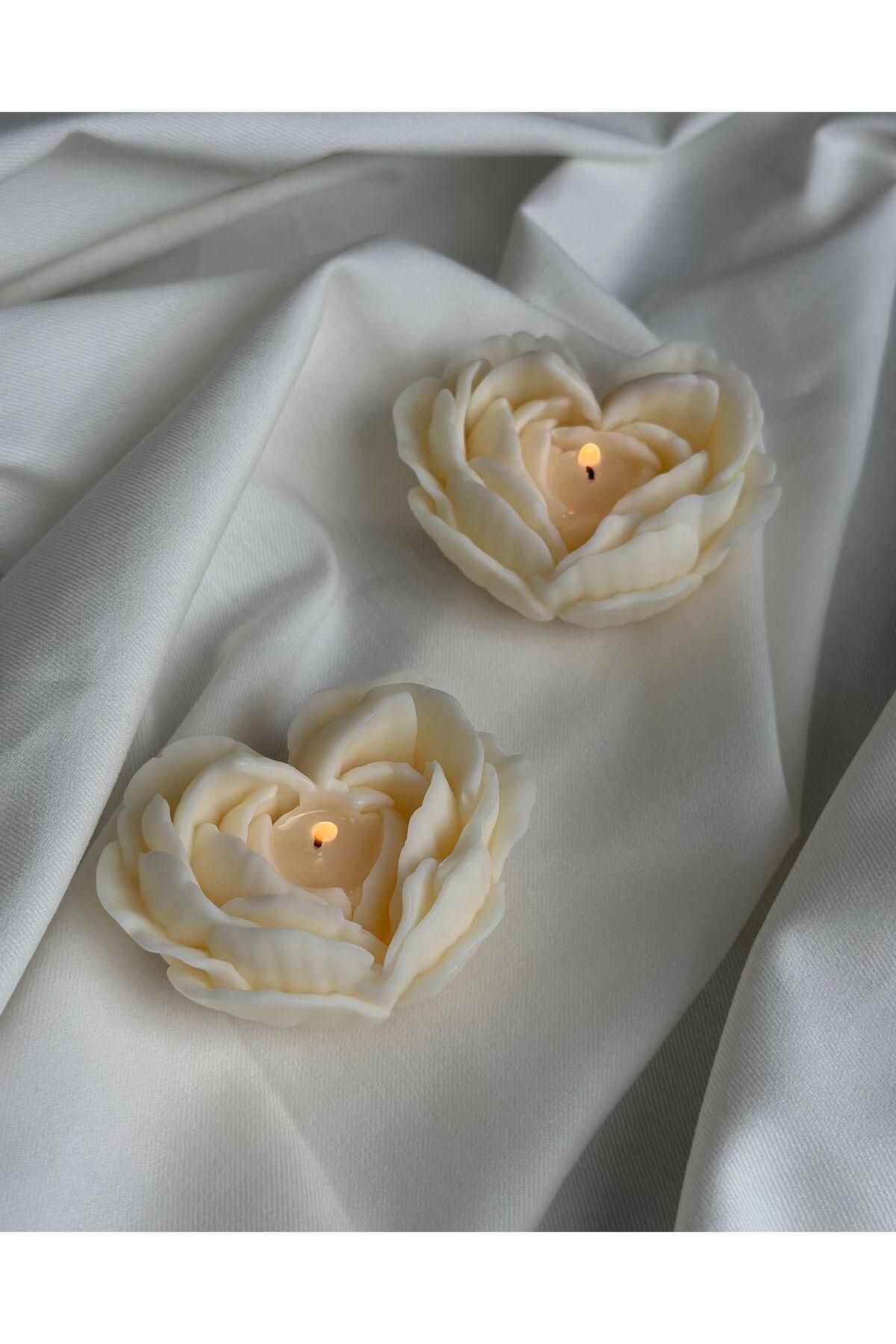 SCA CANDLE Dekoratif Mum Kalp Desenli gül 2 kili Ürün Kırık Beyaz