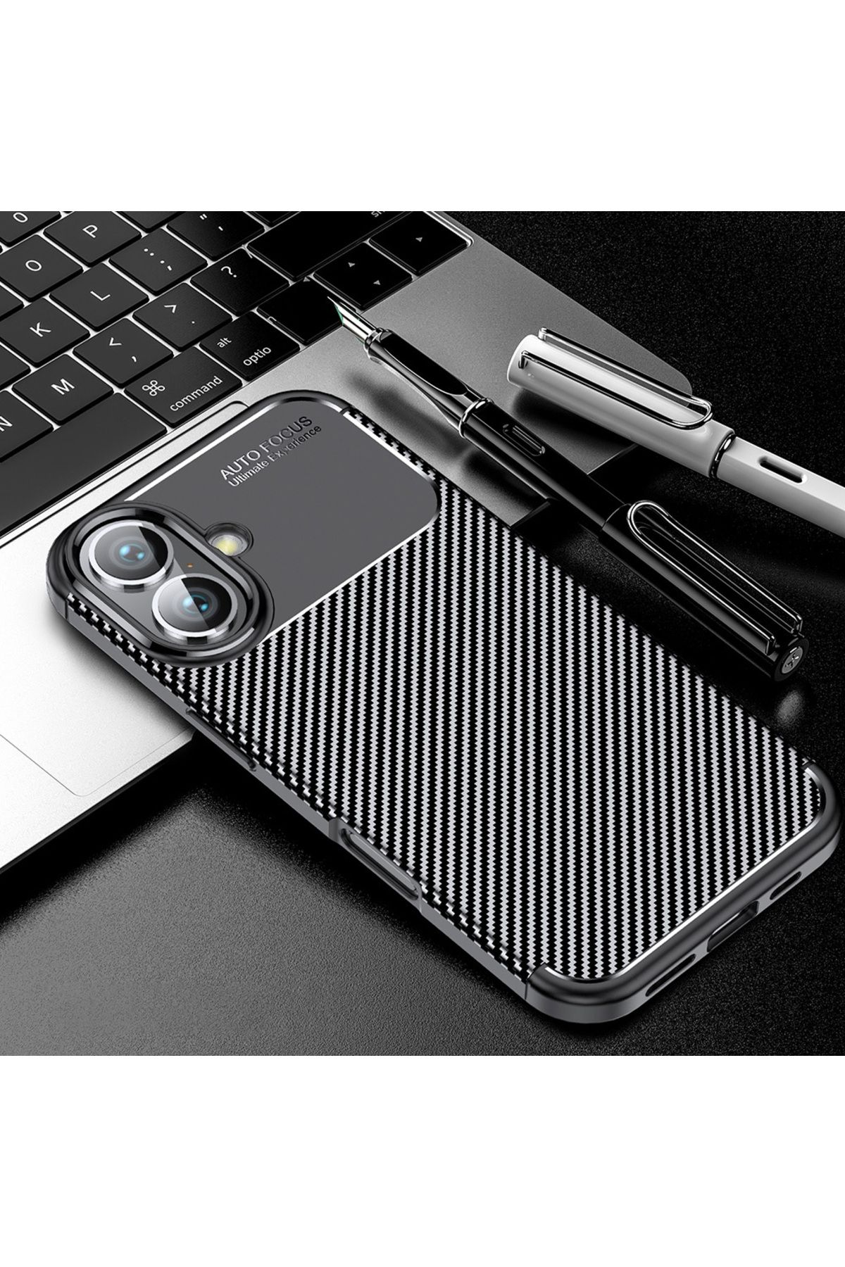 GRABONO Apple iPhone 16 Kılıf Karbon Fiber Görünümlü Ultra İnce Premium Carbon Case