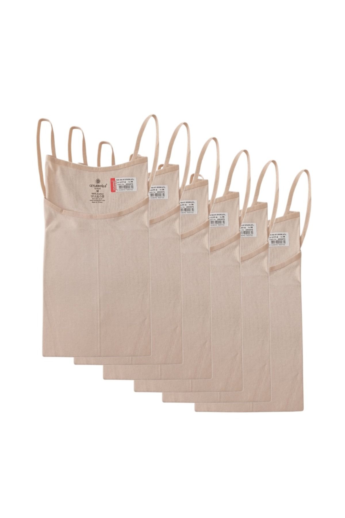 balkonda Atlet 6'lı Avantajlı Paket Krem Ip Askılı %100 Pamuklu Cotton Ekstra Esnek Biab3-2