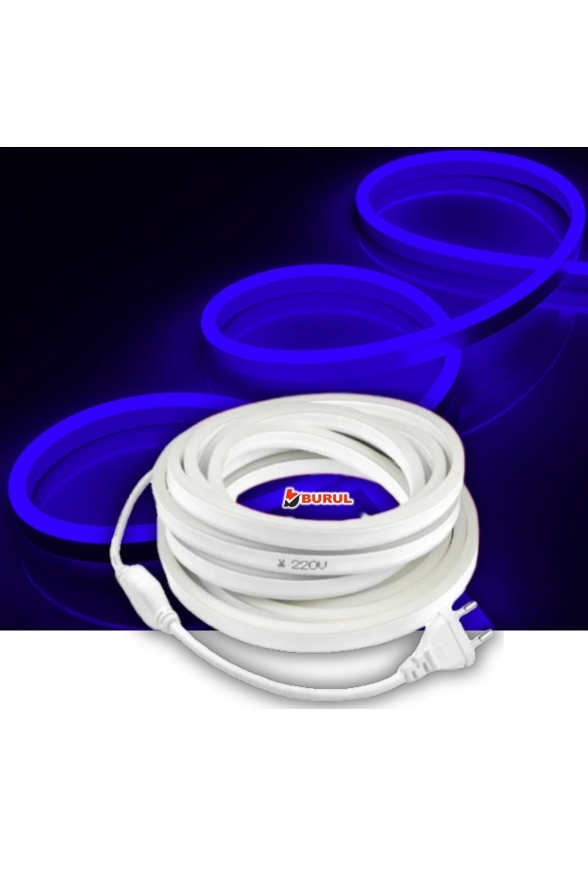 burul SB-6509 3 Metre Mavi Işık Neon Led Şerit Dış Mekan Silikonlu Esnek Dekoratif Aydınlatma 220v Fişli