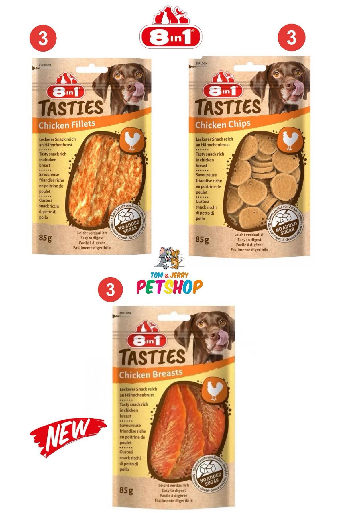 8in1 TOM&JERRY-Tavuk Göğsü Köpek Ödül Maması 3/Tavuk Cipsi Köpek Ödülü 3/Tavuk Fileto Köpek Ödülü 85 Gr 3