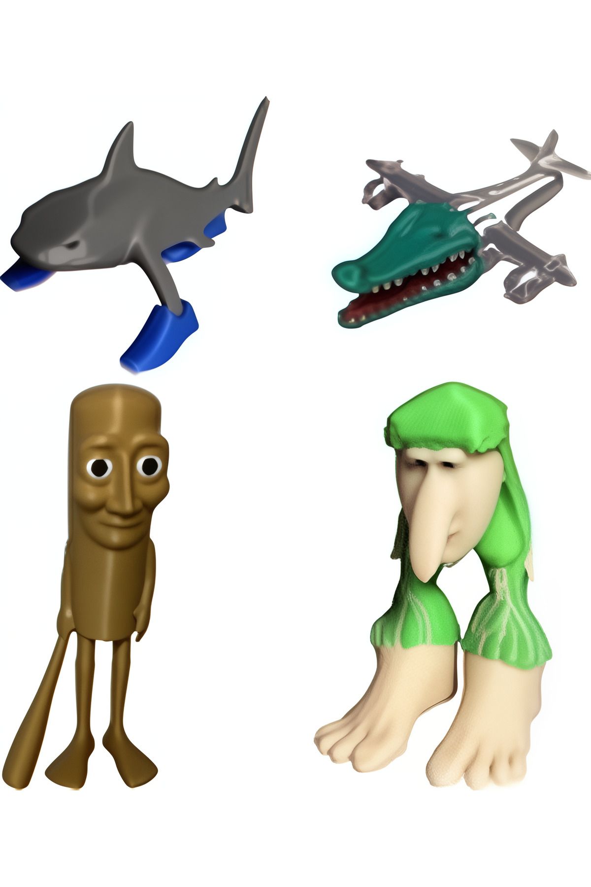 3DLAYERCRAFT 4'lü Set Brainrot Figür Tung Tung Sahur, Brr Brr Patapim, Tralalero Tralala, Bombardino Crocodilo