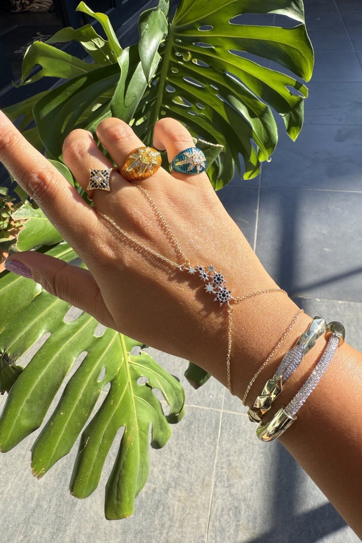My Joyas Design 14K Altın Kaplama Taşlı Yıldızlar Şahmeran