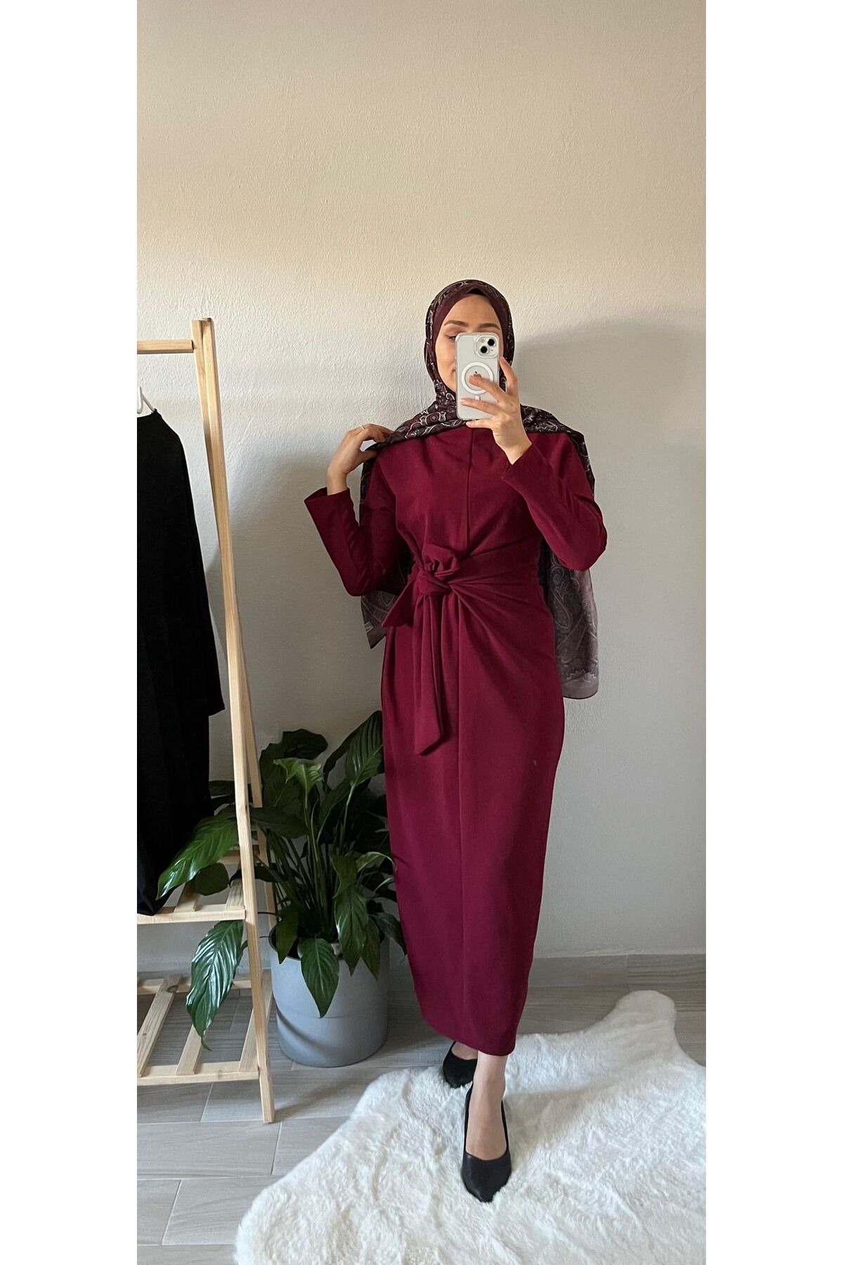 RASTA Elbise Belden Bağlamalı Bordo