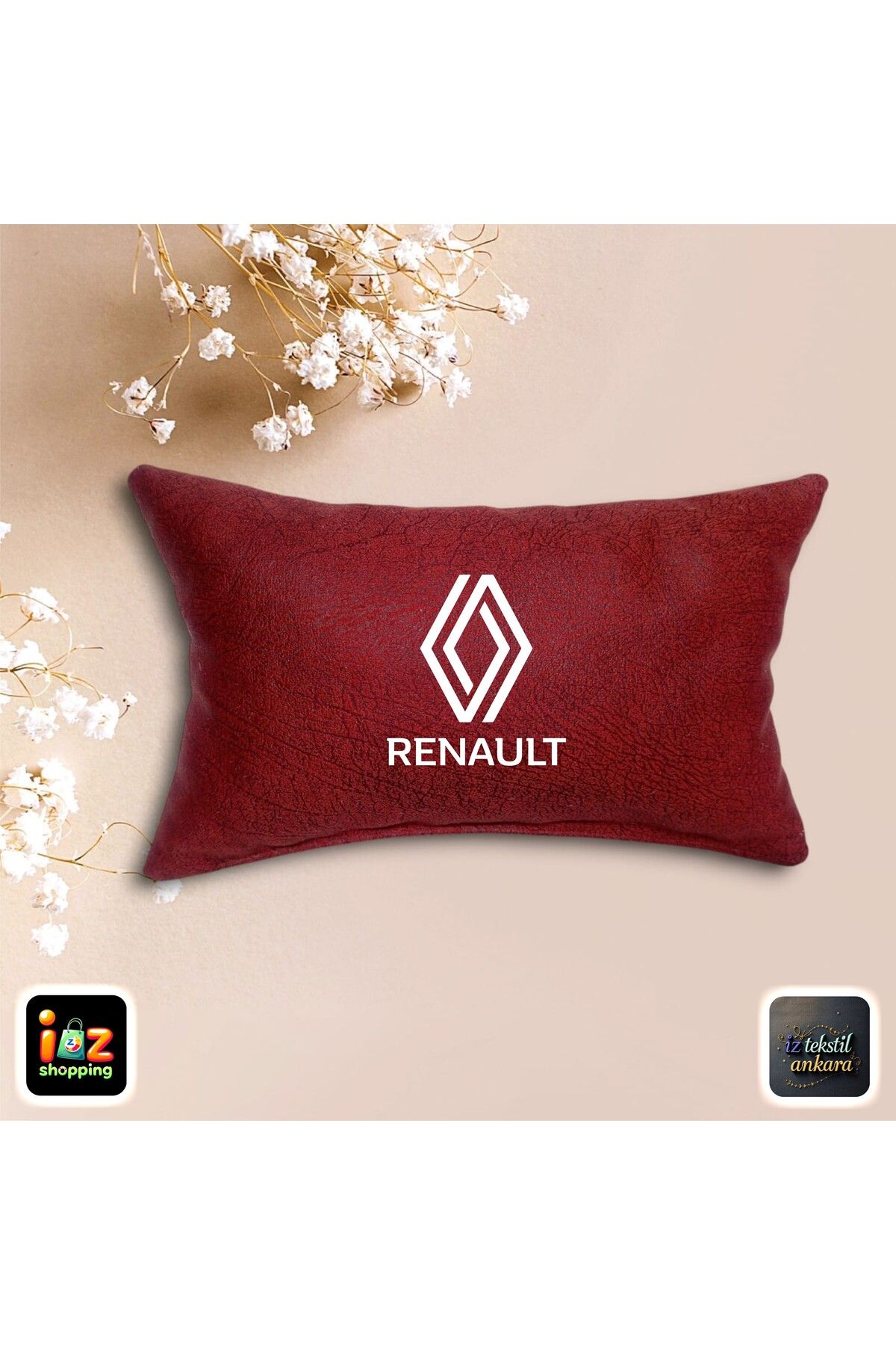 İZ WORTH WEARİNG Renault logolu Araç Boyun Yastığı Ortopedik Yastık KOYU KIRMIZI Kumaş, Baskılı 1 Adet 17x27cm.