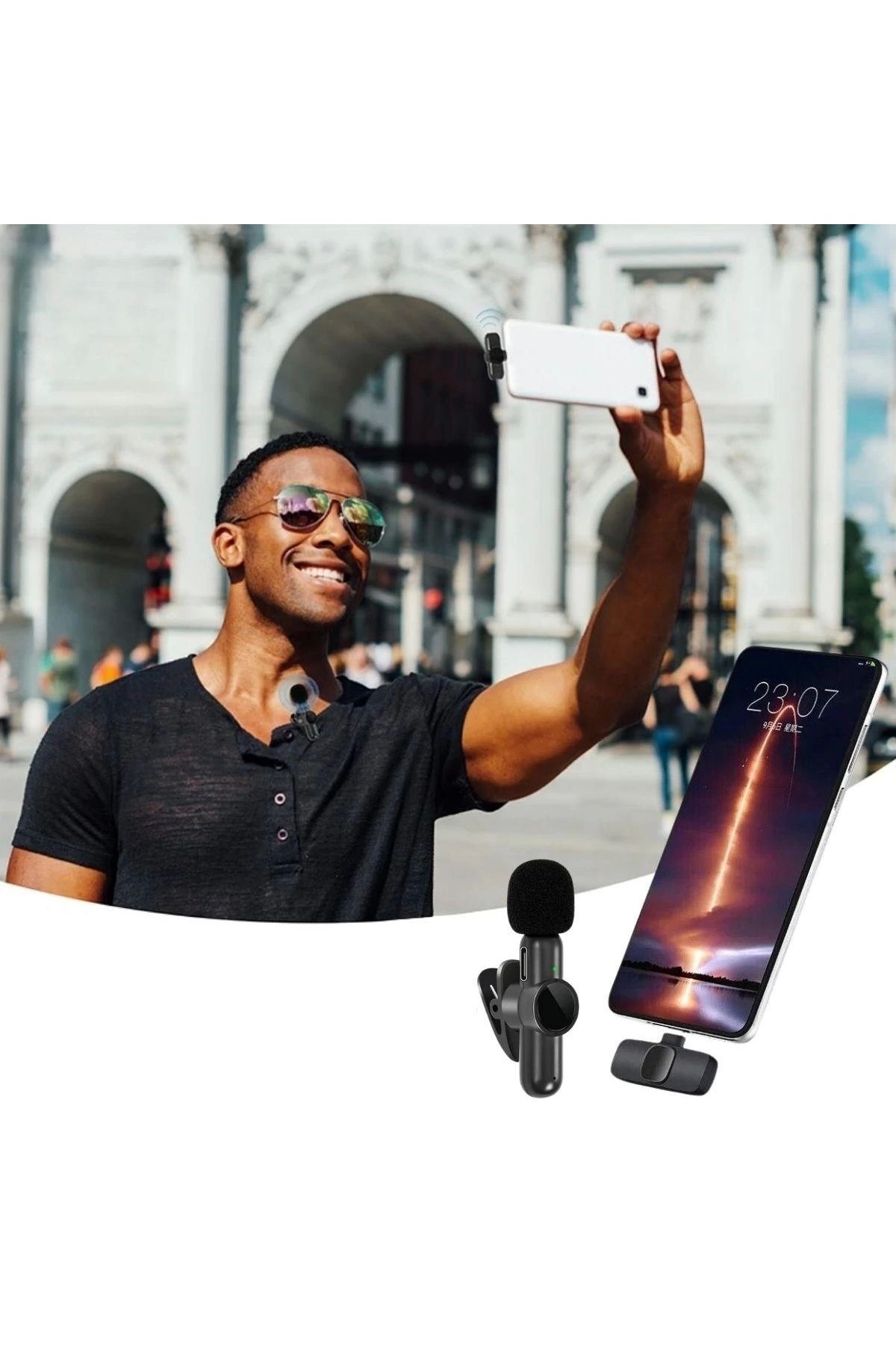 Nemere Type C Uyumlu İphone Dönüştürücülü Kablosuz Yaka Mikrofonu Android Ve İphone Uyumlu Mini Mikrofon