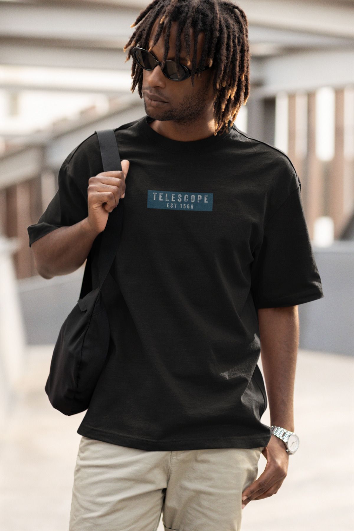 Uniquetex NUBENSE / TELAS-14 - Oversize Unisex Teleskop Baskılı Siyah Bisiklet Yaka T-shirt (Bilim Tişört)