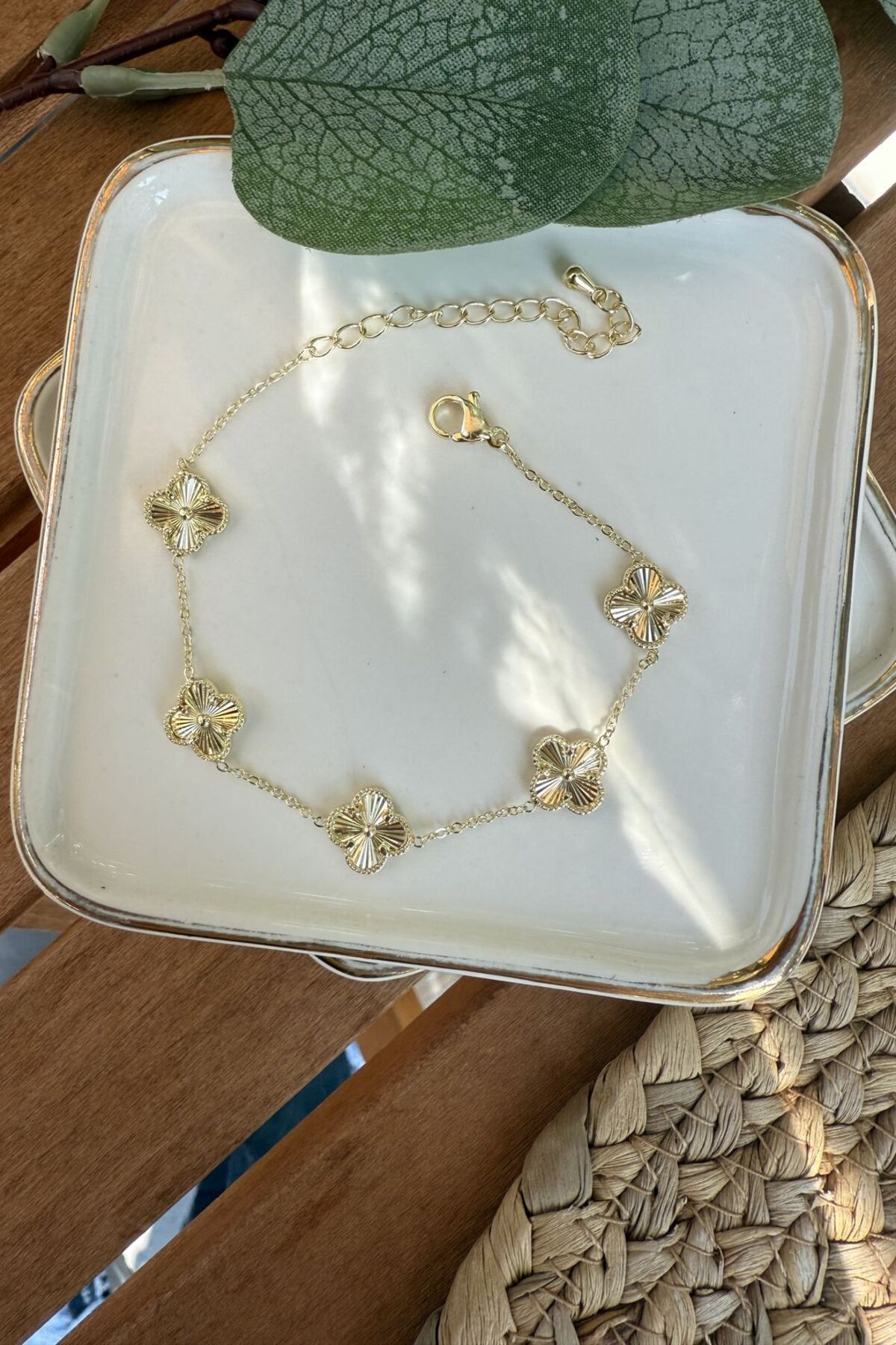 My Joyas Design 14K Altın Kaplama 5 Mini Yonca Bileklik Gold 16+6cm