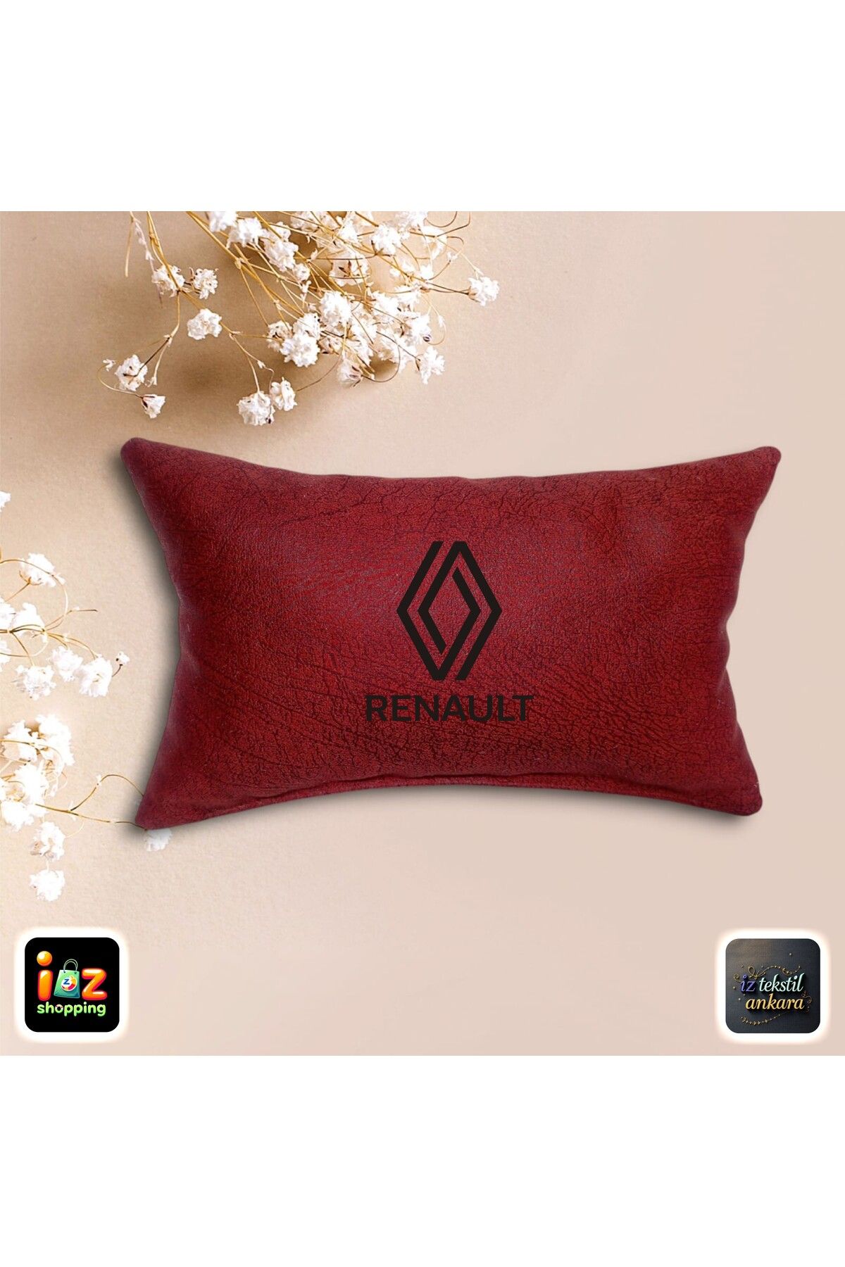 İZ WORTH WEARİNG RENAULT LOGOLU Araç Boyun Yastığı Ortopedik Yastık KOYU KIRMIZI Kumaş, Baskılı 1 Adet 17x27cm..