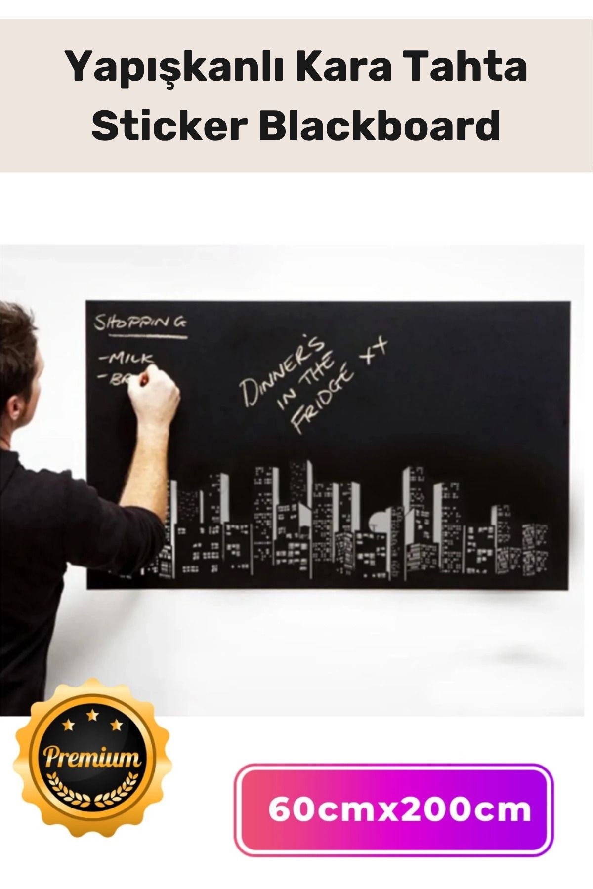 PeraNova Özel Seri Büyük Boy Kendinden Yapışkanlı Yaz Sil Rulo Yapışkanlı Kara Tahta Sticker Blackboard