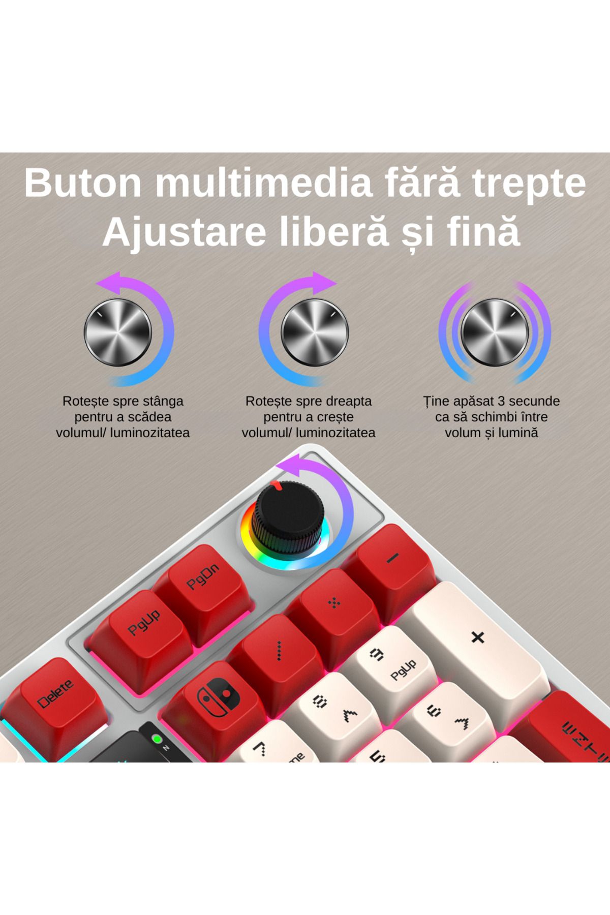 LUDORA-Mechanical Gaming Keyboard, Rainbow RGB Lighting, USB Cable, Mechanical Switch, 98 Buttons 3
