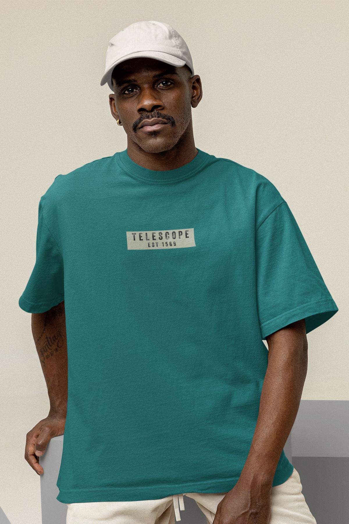 Uniquetex NUBENSE/TELAS12- Oversize Unisex Teleskop Baskılı Turkuaz Yeşil Bisiklet Yaka T-shirt (Bilim Tişört)