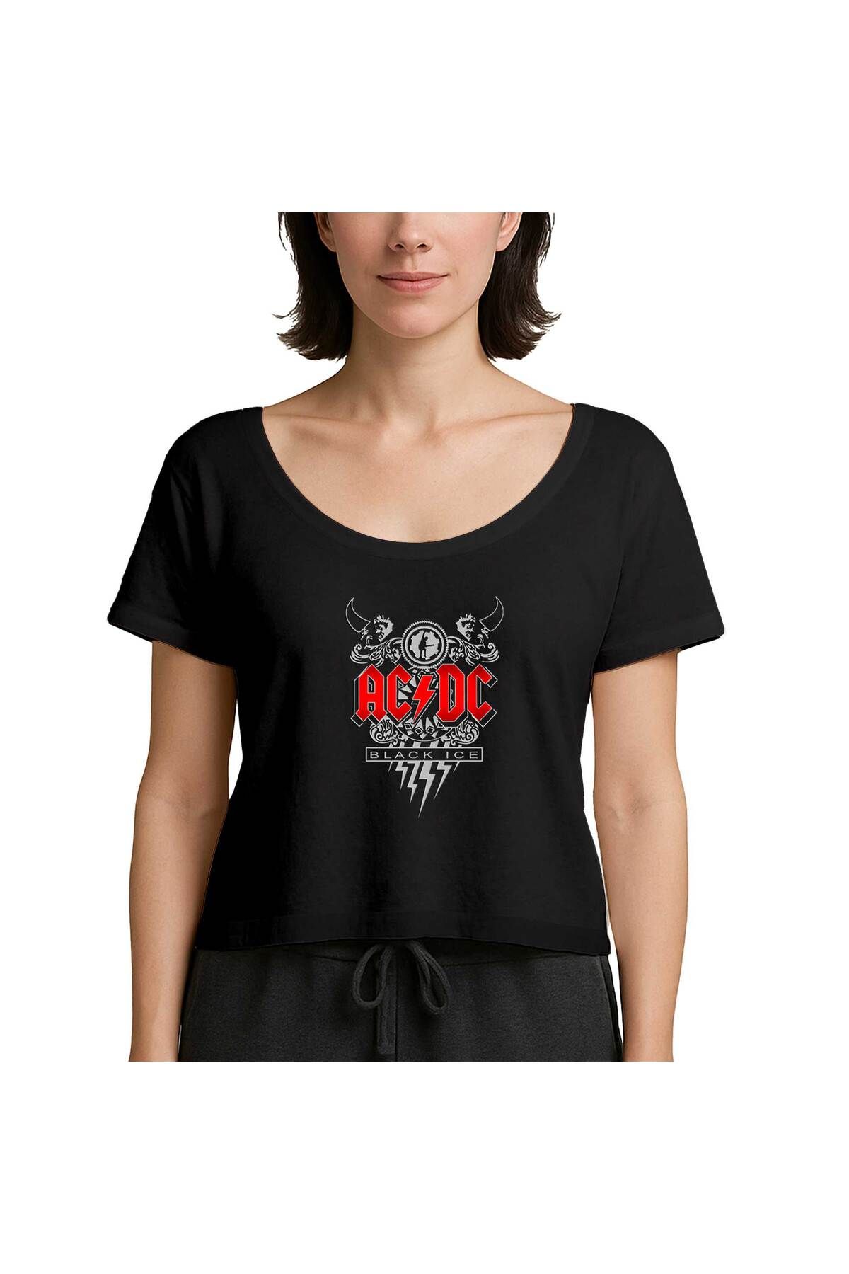 Z zepplin AC DC Black Ice Design Siyah Kadın Tişört