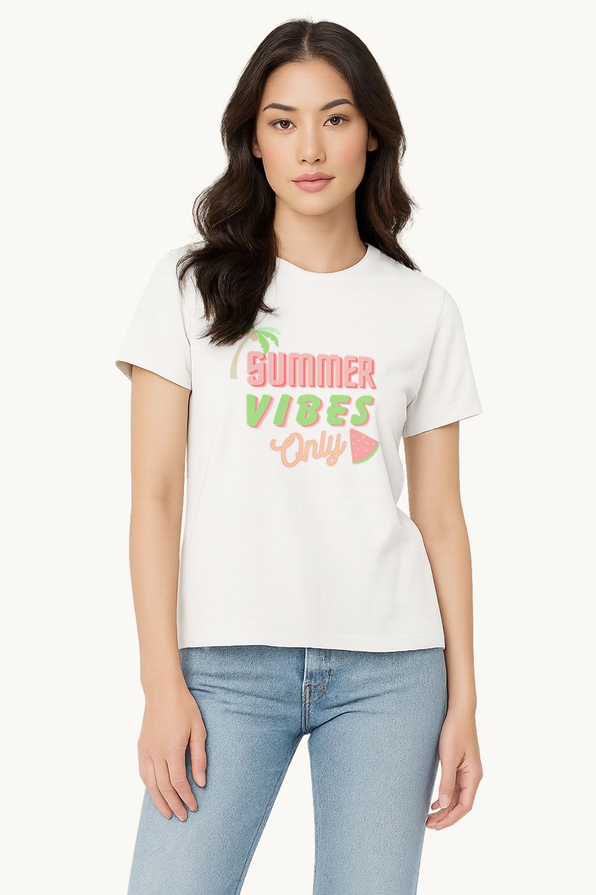 FANA Kadın Beyaz Tişört Renkli Slogan Yaz Baskılı Yazlık T-shirt