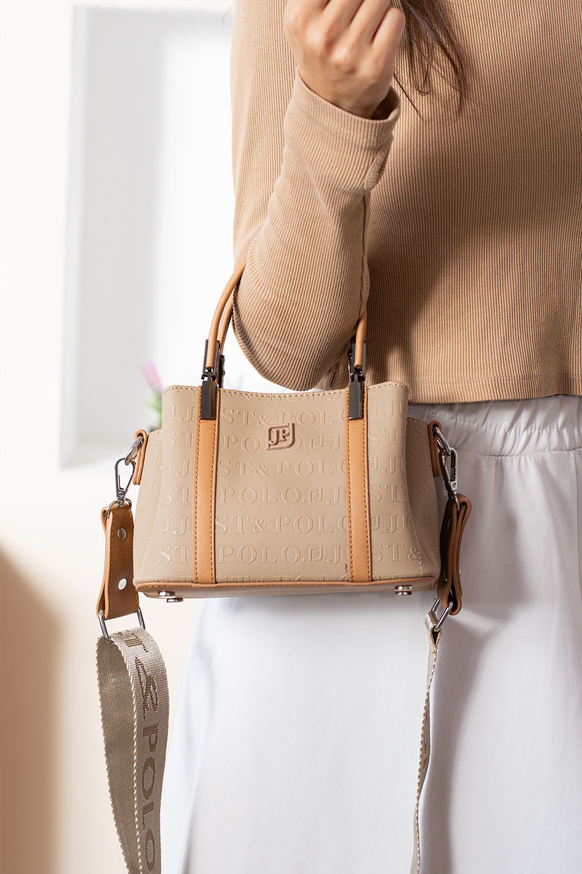 Just Polo Petite 4110 Gofraj Suni Deri Ayarlanır Askı Kadın El Ve Omuz Çantası (Ebat:En 14 x Boy 21 Cm)