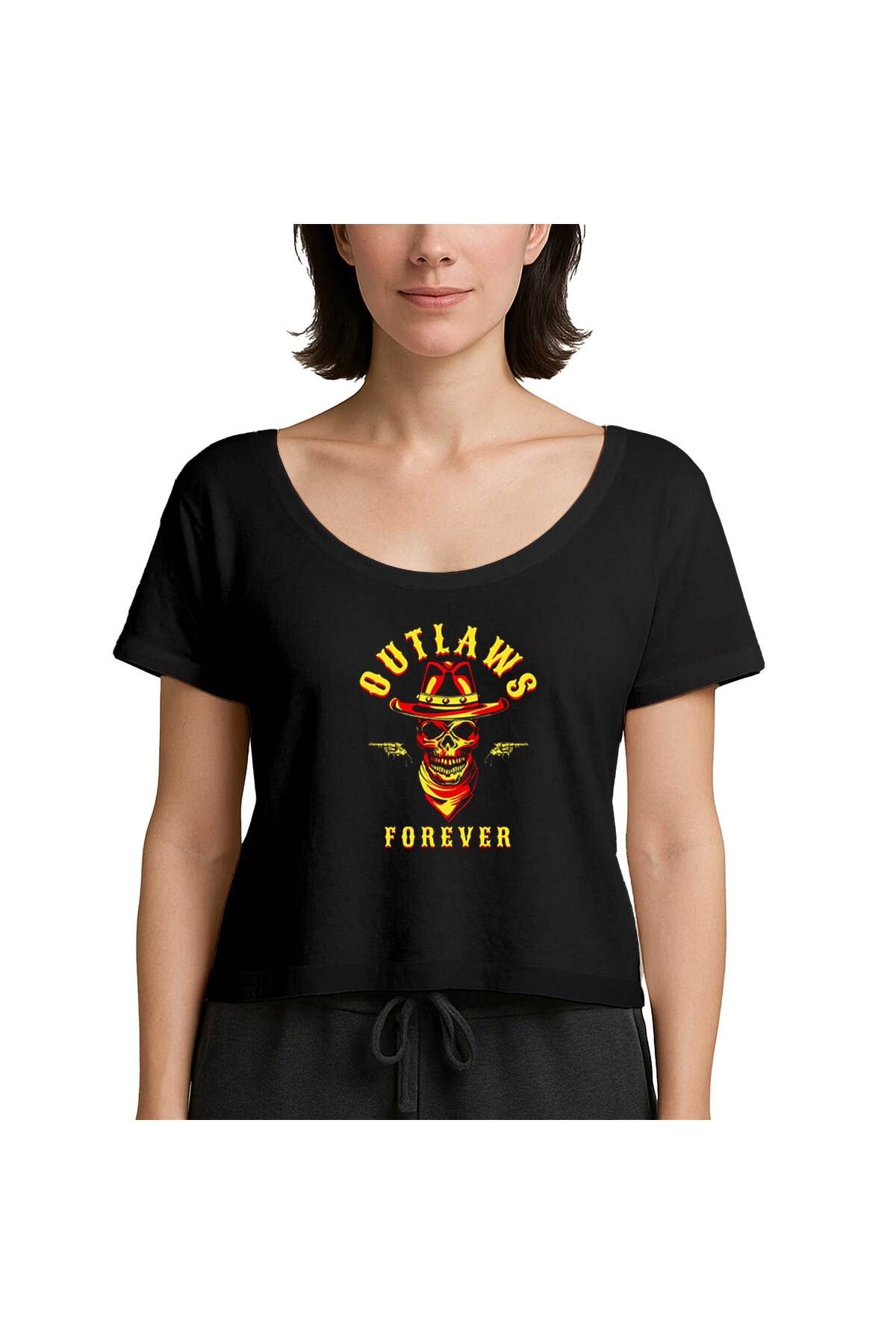 Z zepplin Red Dead Redemption 2 Outlaws Forever Skull Siyah Kadın Tişört
